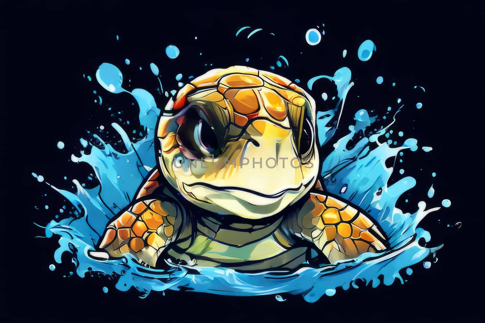 Majestic sea turtle gracefully gliding through crystal clear waters of ocean. For educational materials for kids, game design, animated movies, tourism, stationery, Tshirt design, clothing design. by Angelsmoon