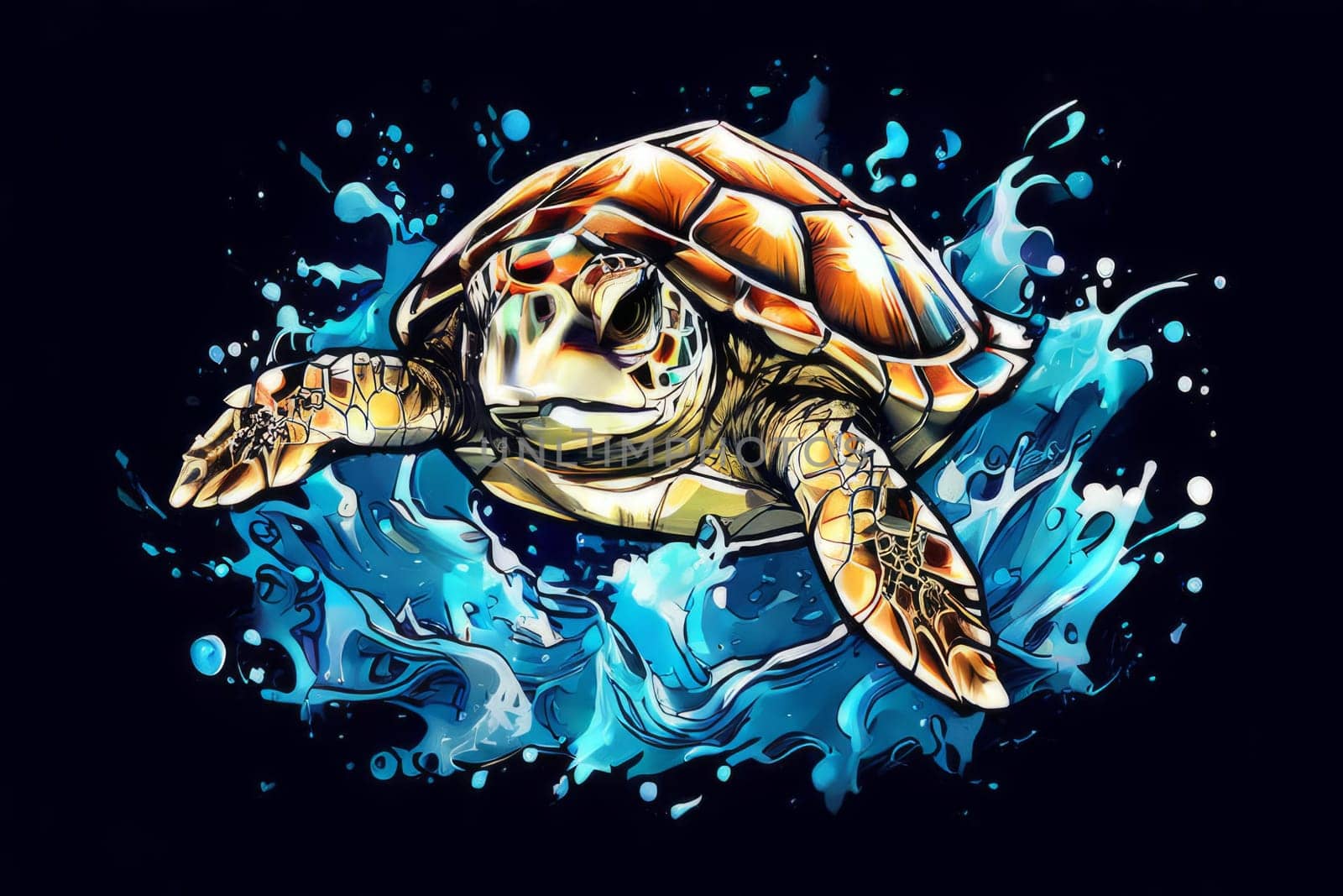 Exquisite image showcasing serene turtle gliding through crystal-clear blue waters of ocean. For fashion, clothing design, animal themed clothing advertising, Tshirt design