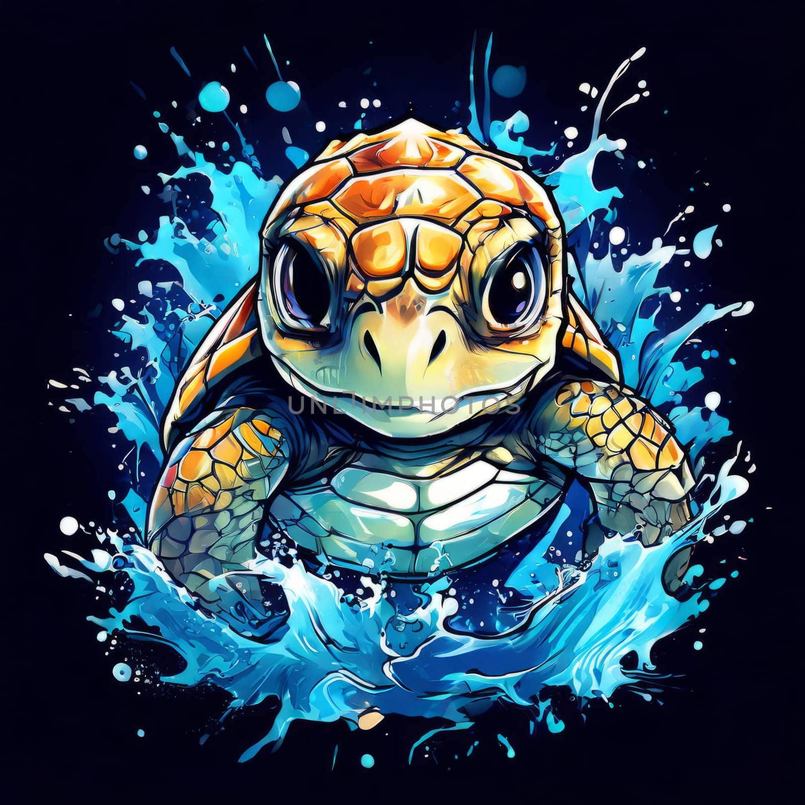 Turtle gracefully swimming in water. For educational materials for kids, game design, animated movies, tourism, stationery, Tshirt design, posters, postcards, childrens books. by Angelsmoon