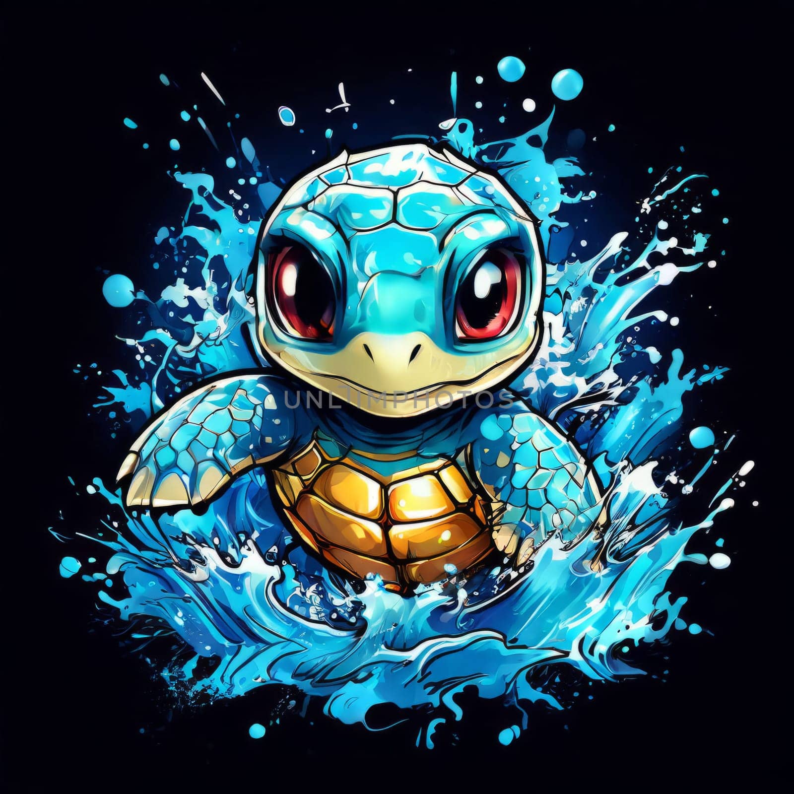 Vibrant sea turtle elegantly maneuvering its way through shimmering azure ocean depths, showcasing beauty, tranquility of marine life in its natural habitat. For fashion,clothing design, Tshirt design by Angelsmoon