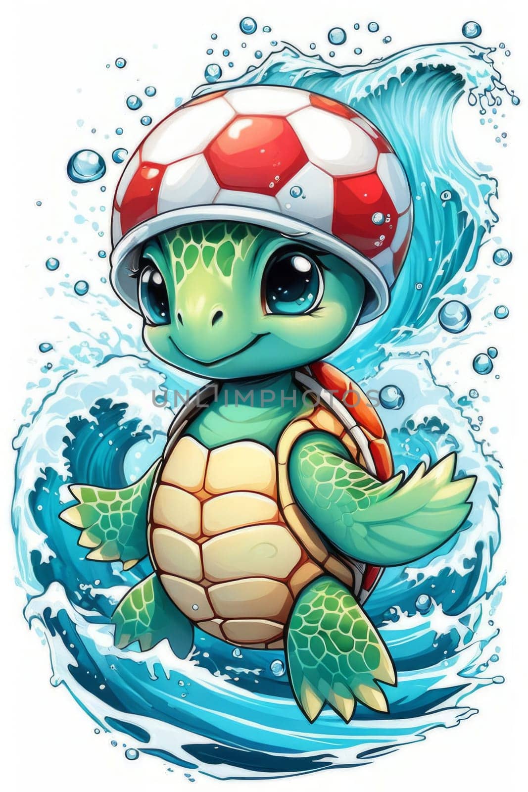 Turtle gracefully swimming in water. For educational materials for kids, game design, animated movies, tourism, stationery, Tshirt design, posters, postcards, childrens books. by Angelsmoon