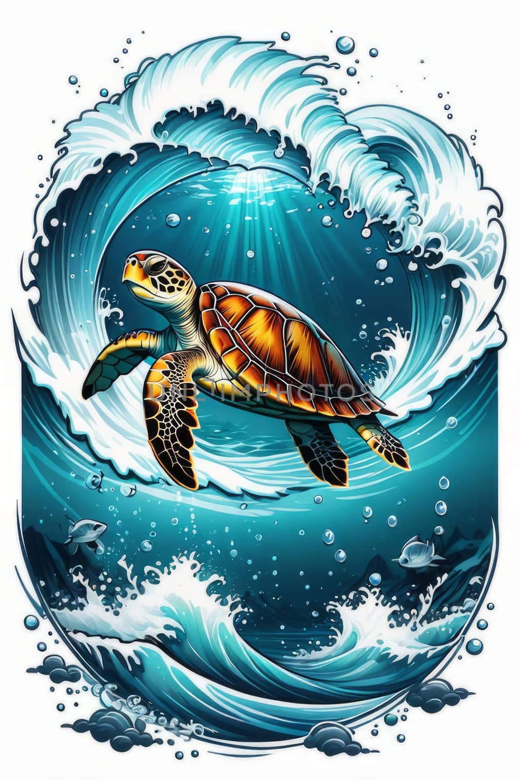 Image of sea turtle on white background. For educational materials for kids, game design, animated movies, tourism, stationery, Tshirt design, posters, postcards, childrens books. by Angelsmoon