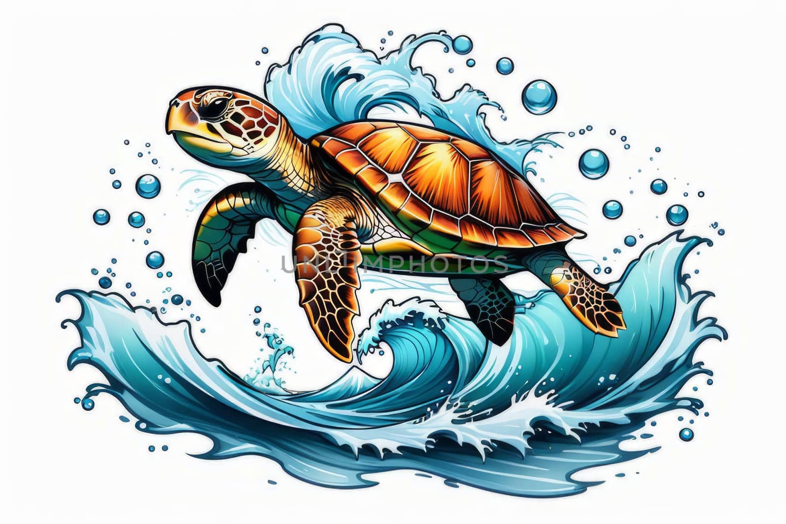 Image of sea turtle on white background. For educational materials for kids, game design, animated movies, tourism, stationery, Tshirt design, posters, postcards, childrens books. by Angelsmoon