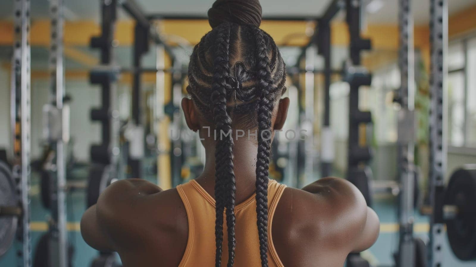 A woman with braids in her hair is doing squats