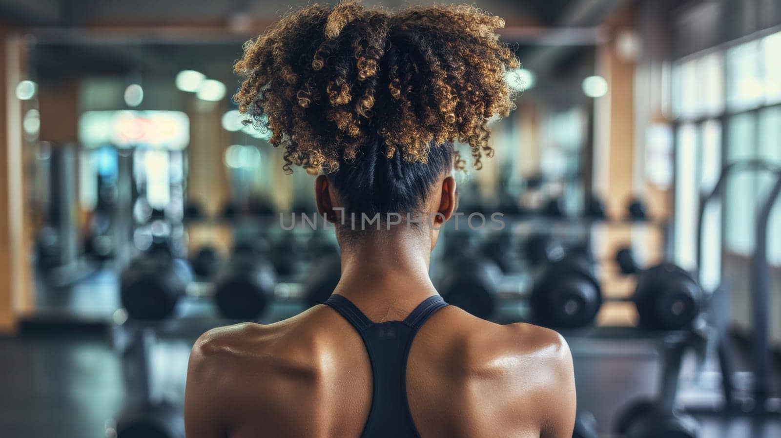 A woman with an afro sitting in front of a mirror