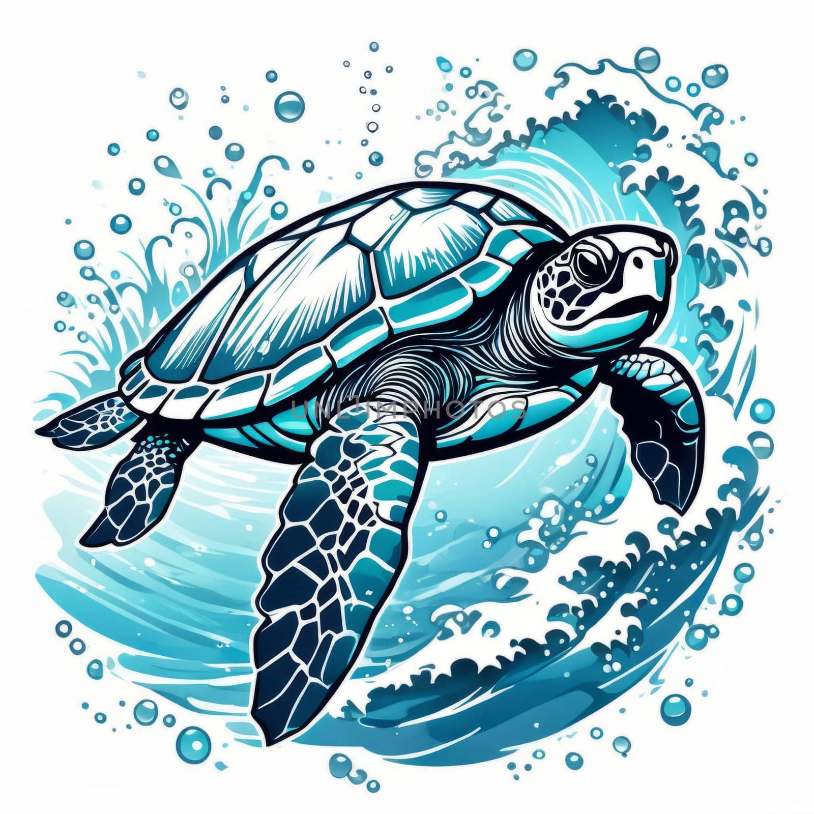 Image of sea turtle on white background. For educational materials for kids, game design, animated movies, tourism, stationery, Tshirt design, posters, postcards, childrens books