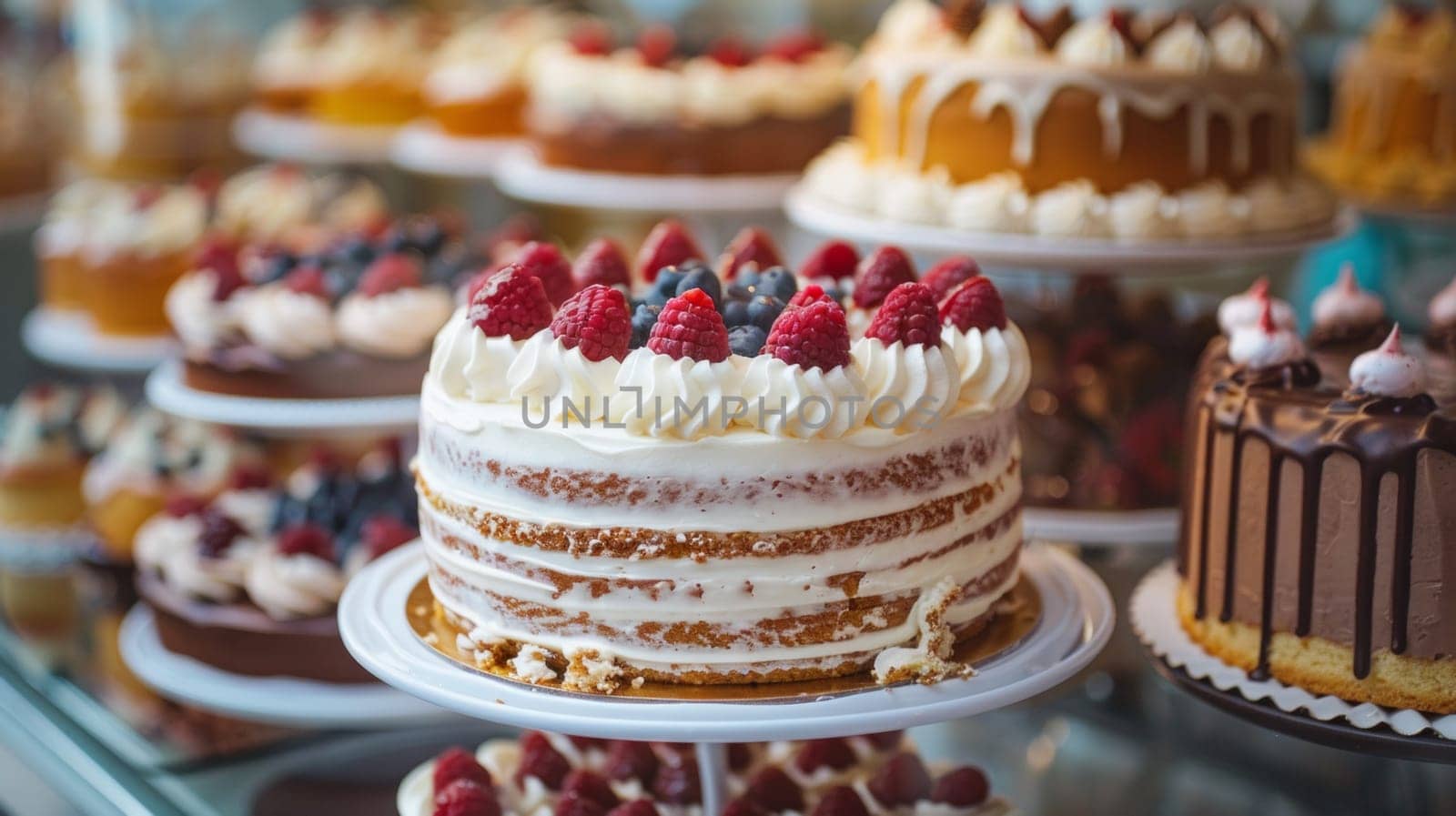 A display of a bunch of cakes on top of each other