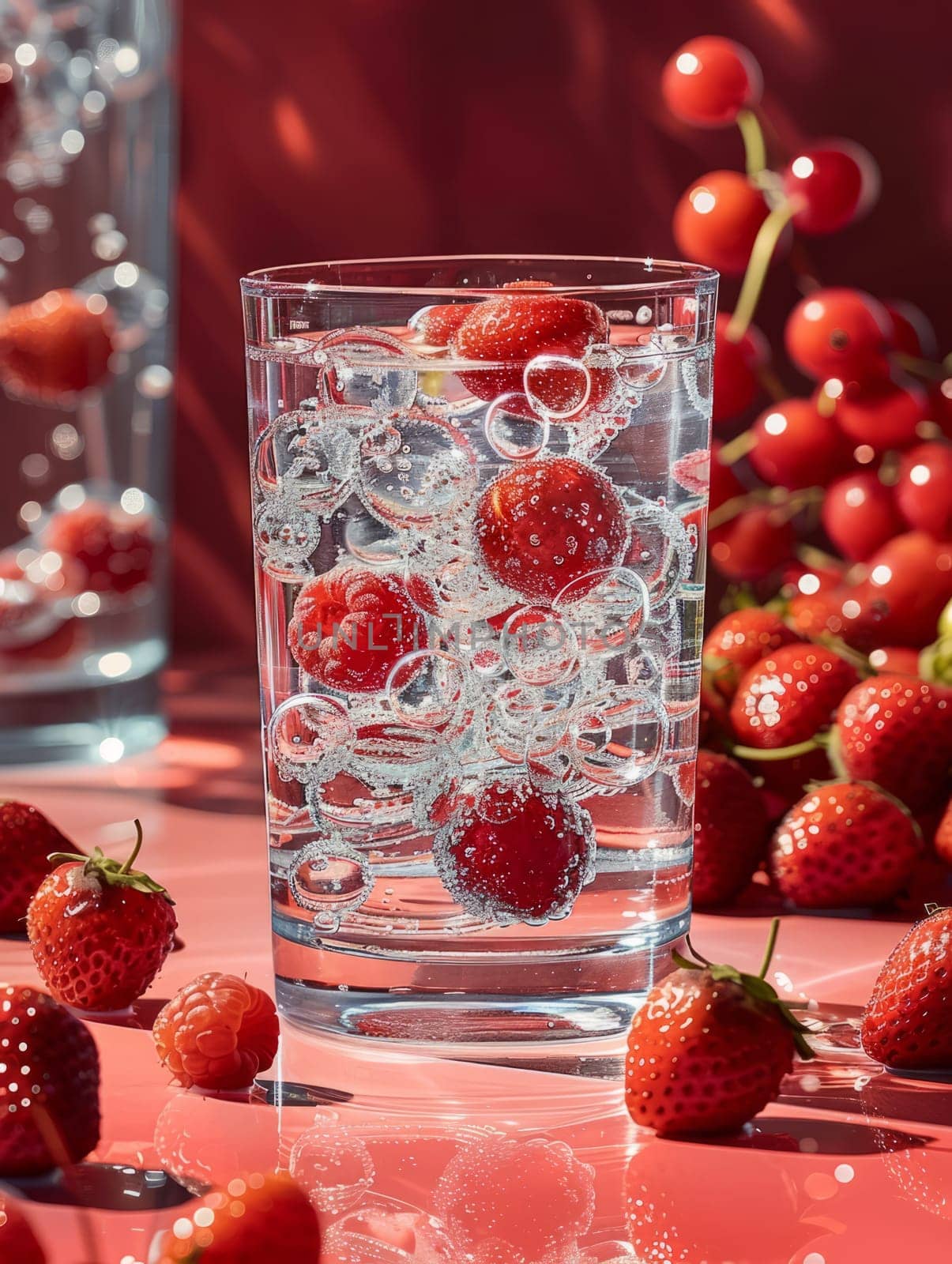 Fresh drink with strawberries and ice cubes. Summer beverage close up. Fresh drink with berries by iliris