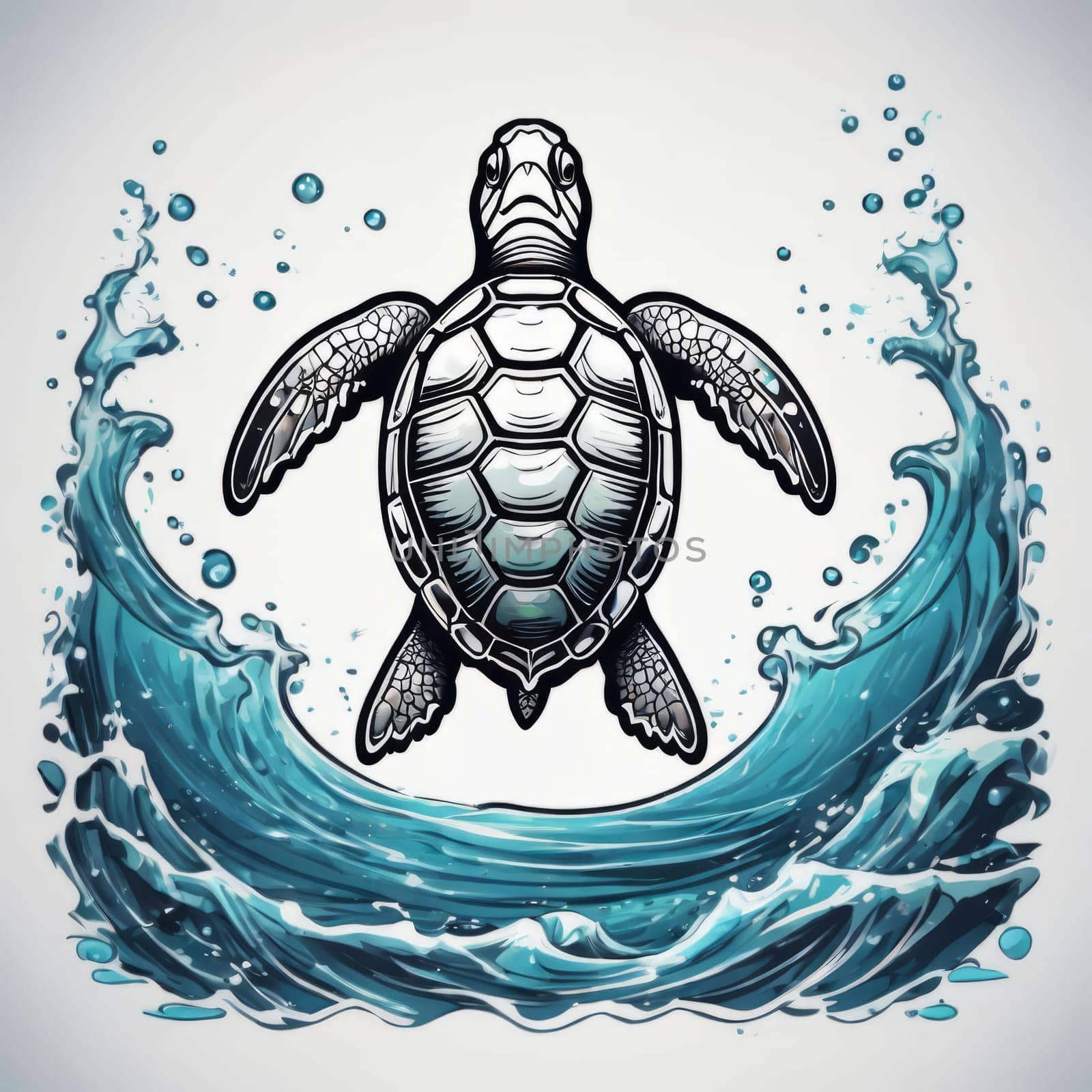 Turtle gracefully swimming in water. For educational materials for kids, game design, animated movies, tourism, stationery, Tshirt design, posters, postcards, childrens books