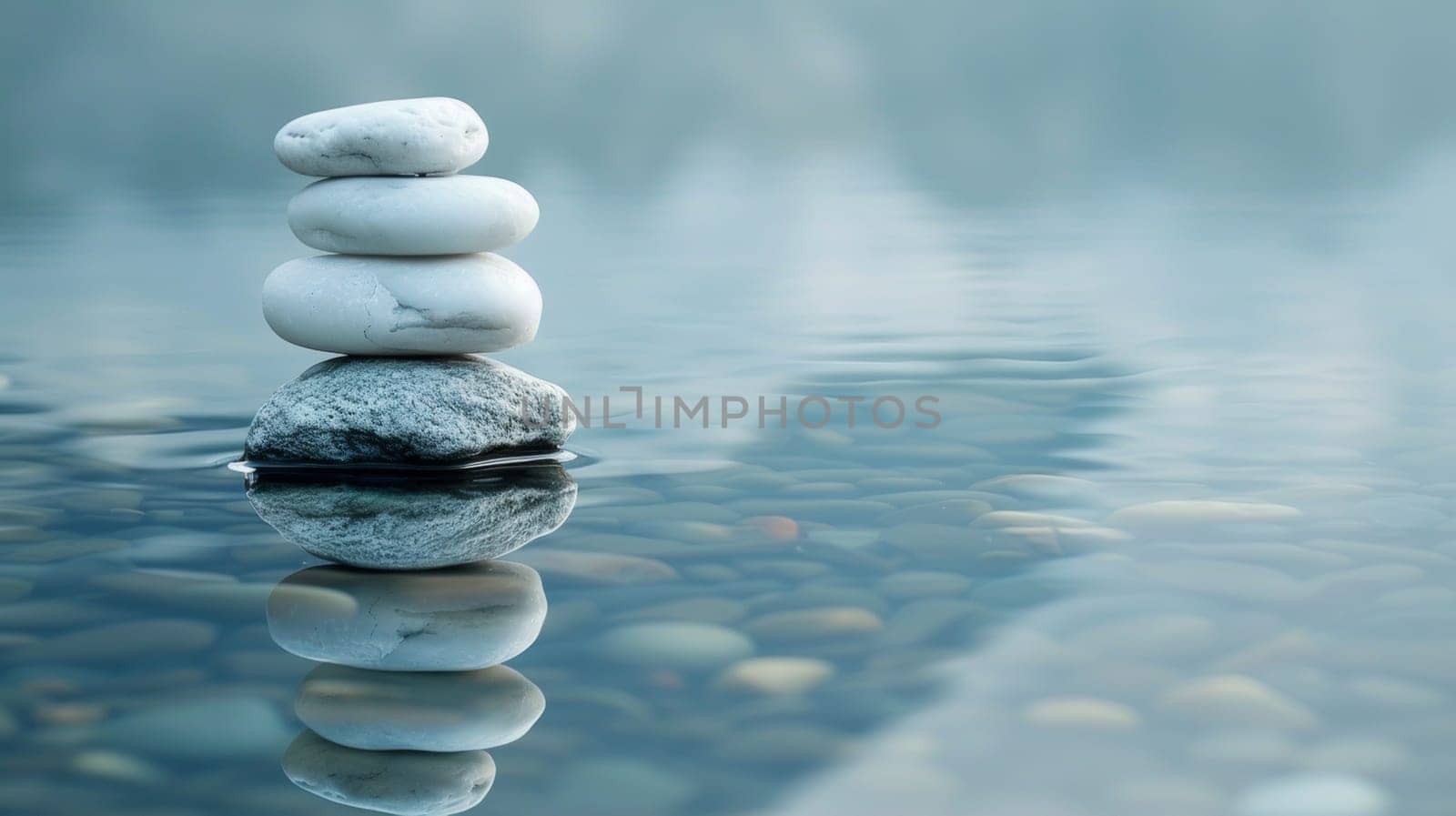 A stack of rocks balanced on top of each other in the water