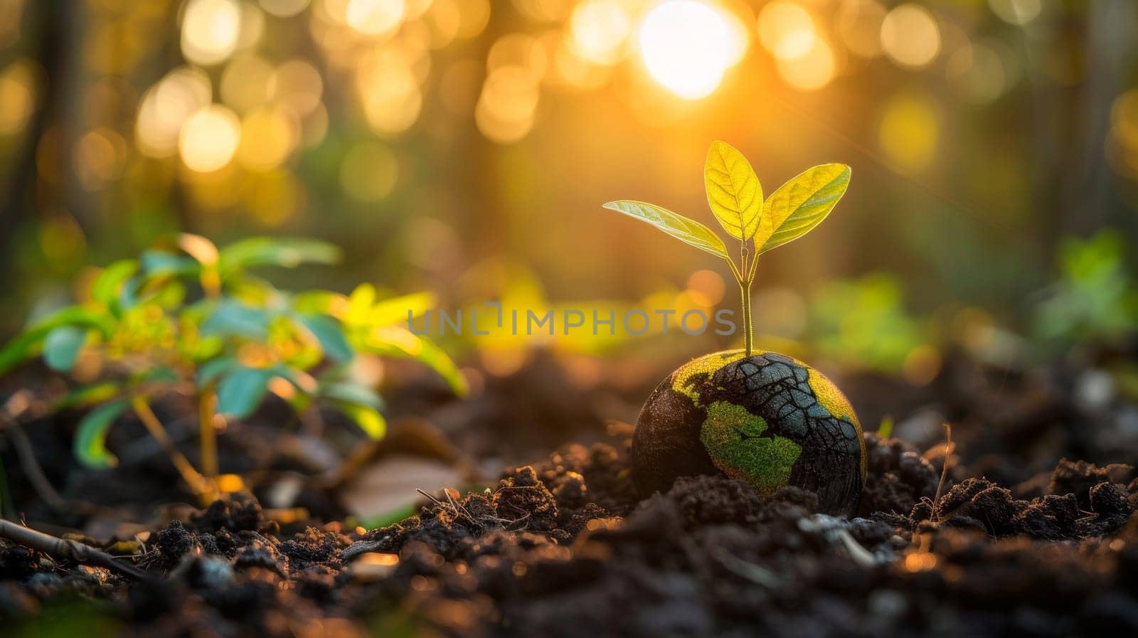A small plant sprouting from a dirt mound in the forest