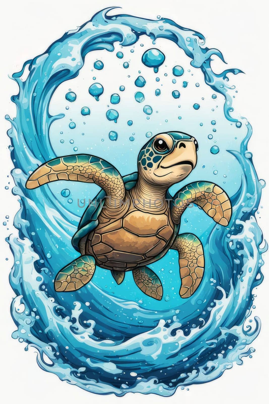 Majestic sea turtle gracefully gliding through crystal clear waters of ocean. For educational materials for kids, game design, animated movies, tourism, stationery, Tshirt design, clothing design. by Angelsmoon