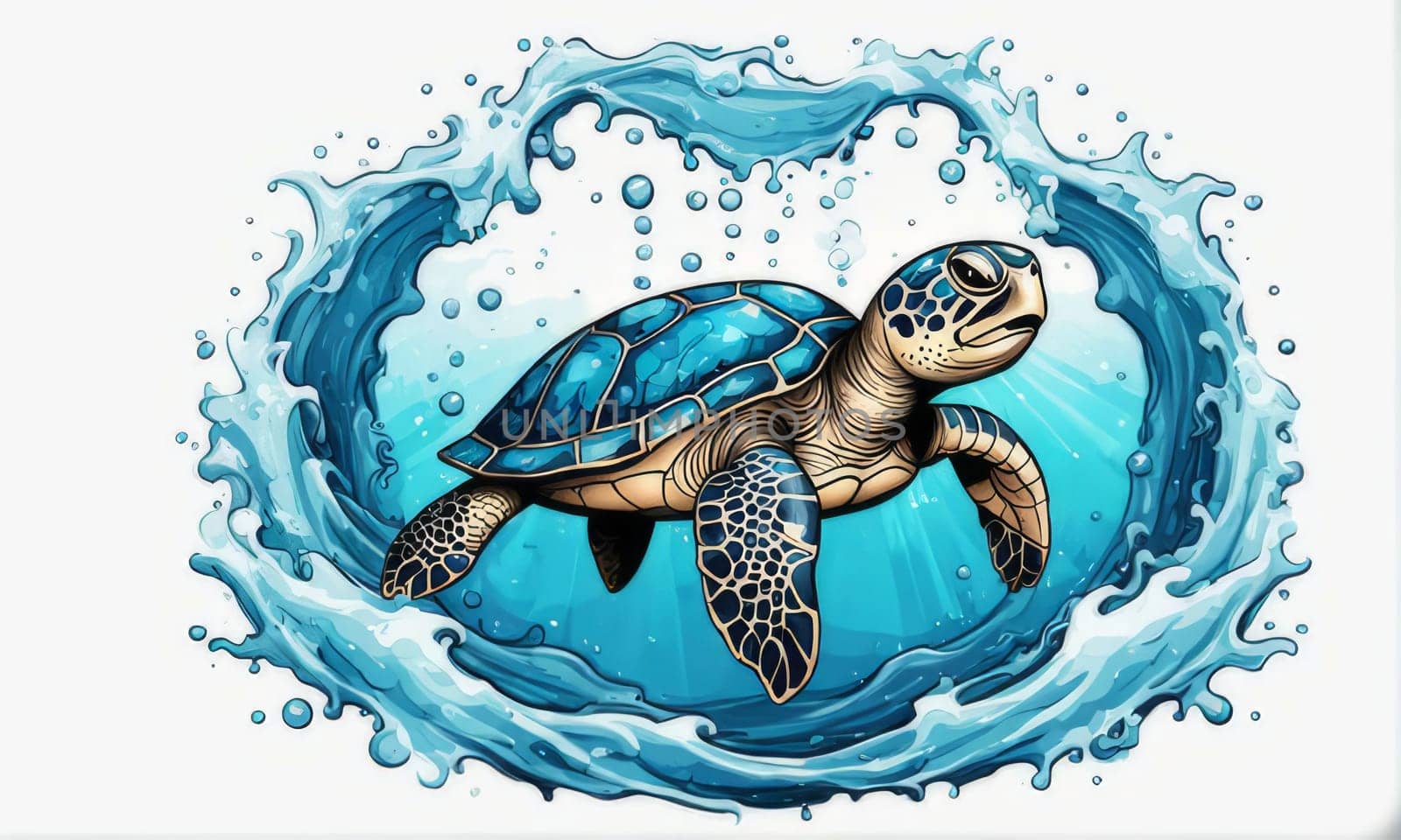 Turtle gracefully swimming in water. For educational materials for kids, game design, animated movies, tourism, stationery, Tshirt design, posters, postcards, childrens books. by Angelsmoon