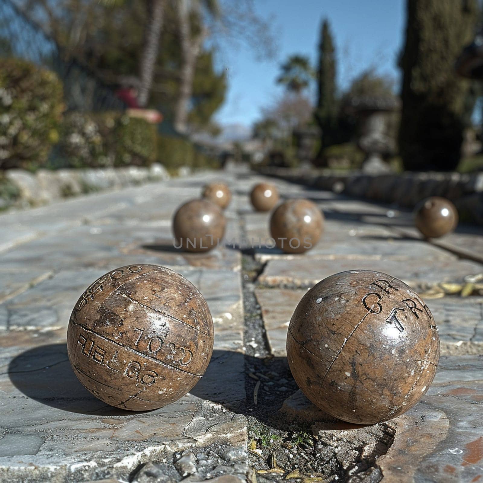 Petanque balls close to the cochonnet, showcasing strategy and leisurely competition.