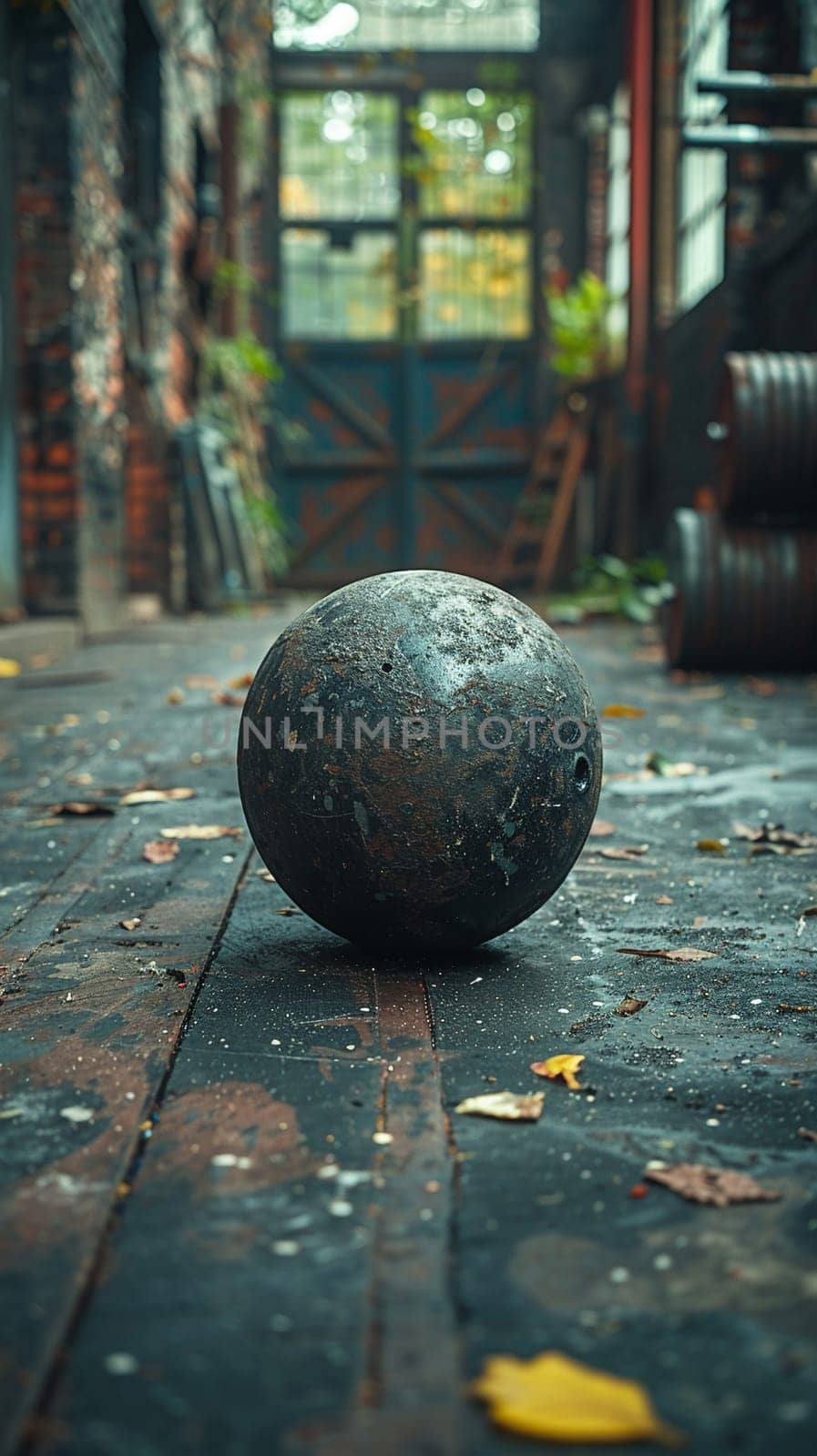 Weight ball in a gym, symbolizing fitness and strength training.