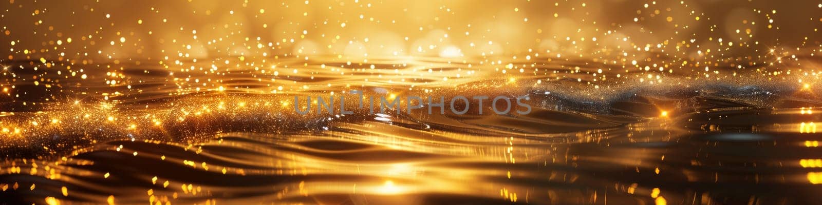 A close up of a golden light shining on water, AI by starush