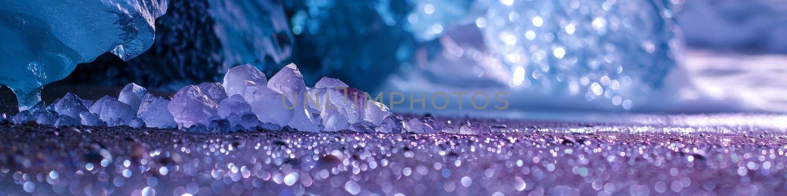 A close up of a bunch of crystals sitting on the ground