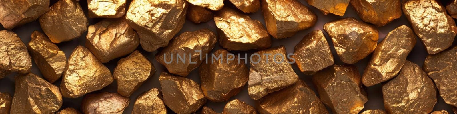 A close up of a bunch of gold rocks that are arranged together, AI by starush