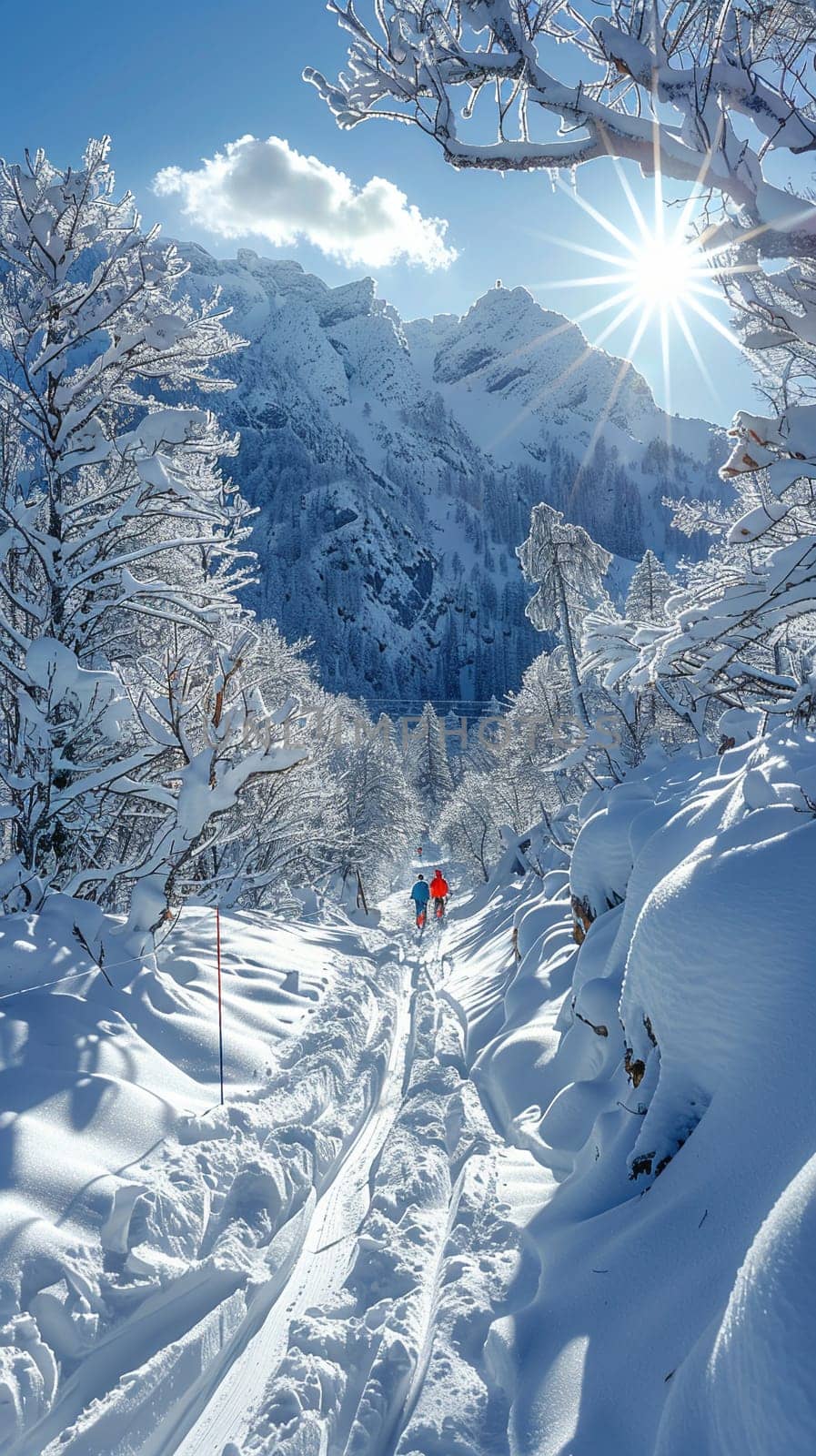Cross-country skiing through a winter wonderland, embodying endurance and beauty.