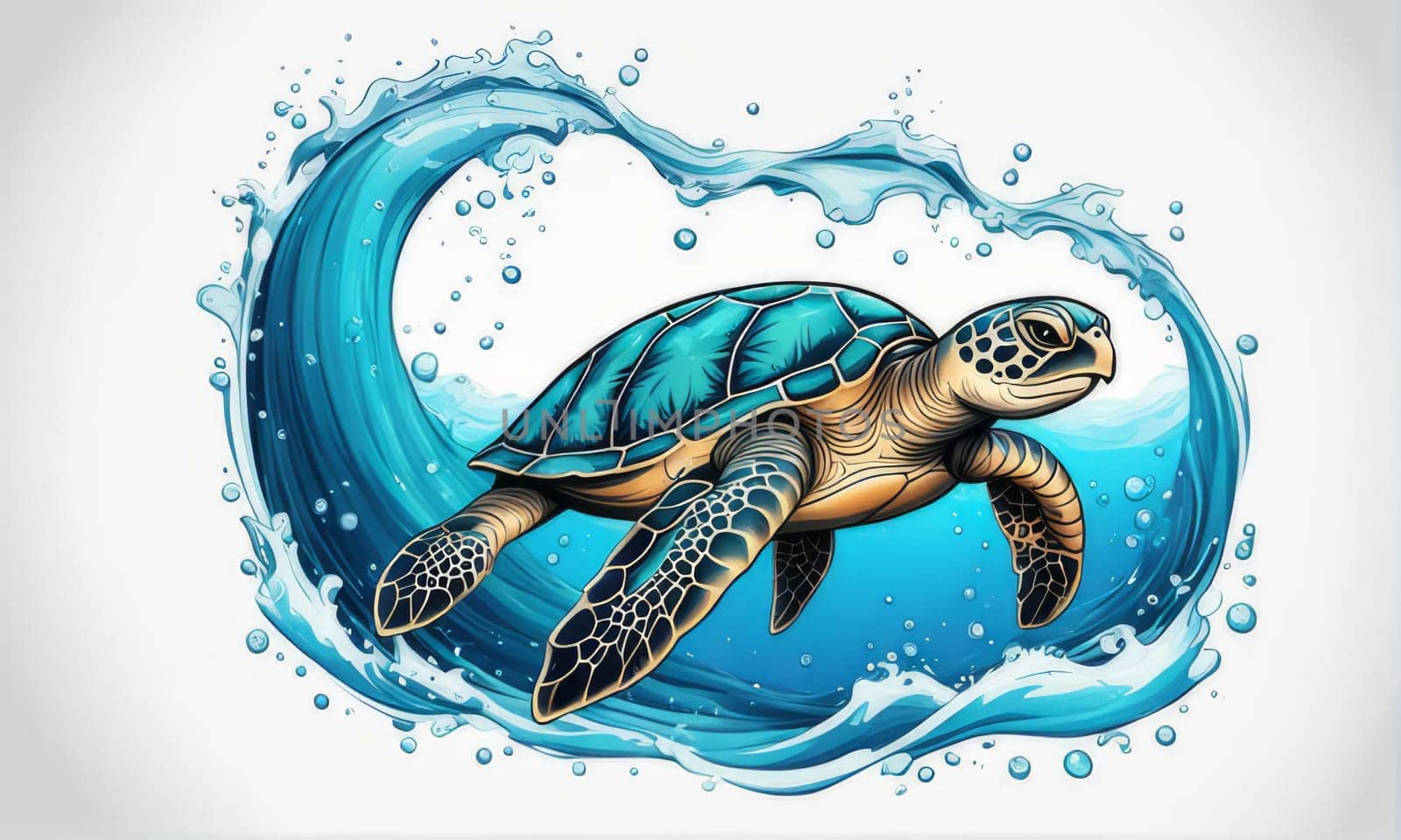 Image of sea turtle on white background. For educational materials for kids, game design, animated movies, tourism, stationery, Tshirt design, posters, postcards, childrens books