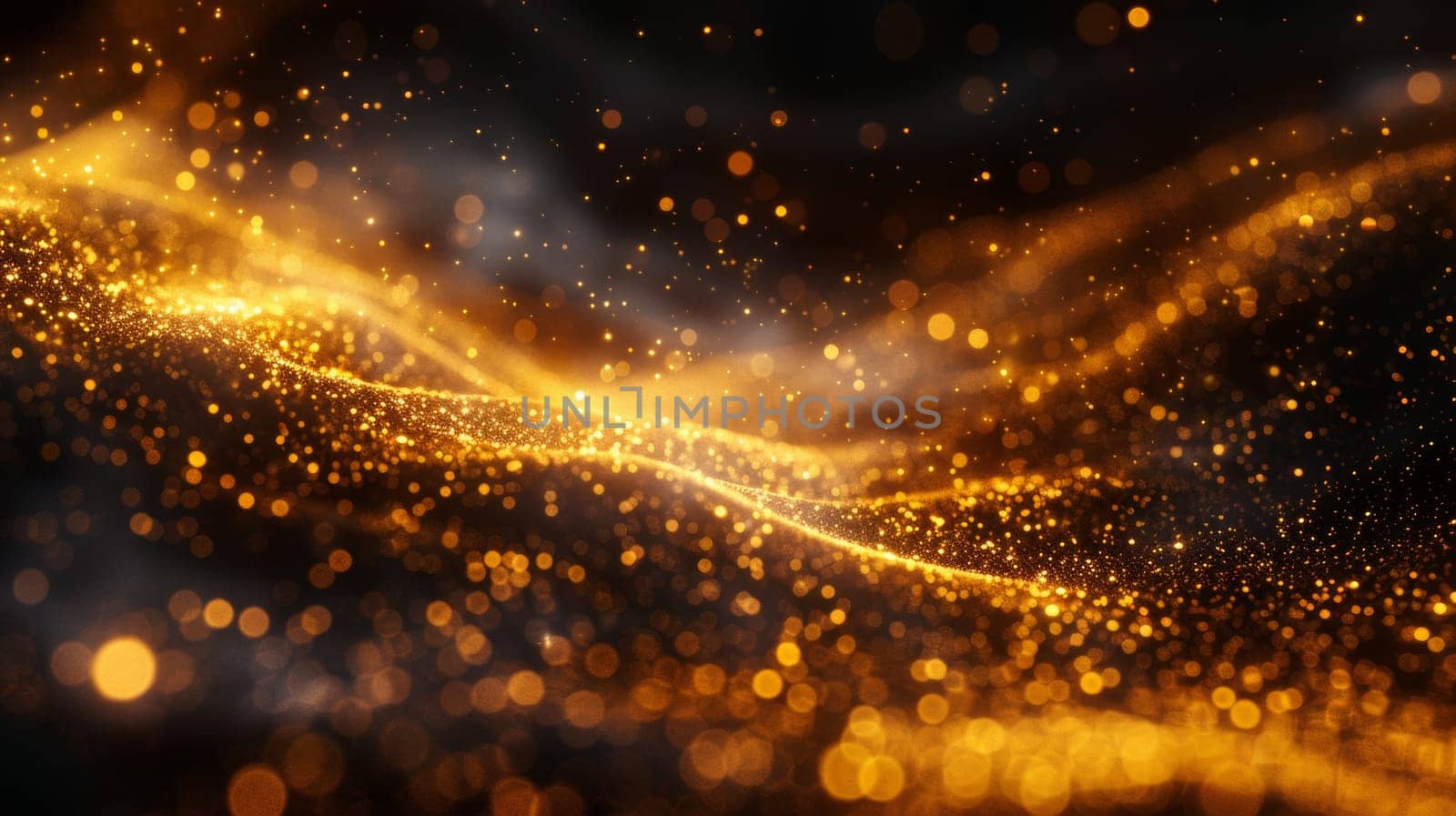 Golden glittery particles on a dark background
