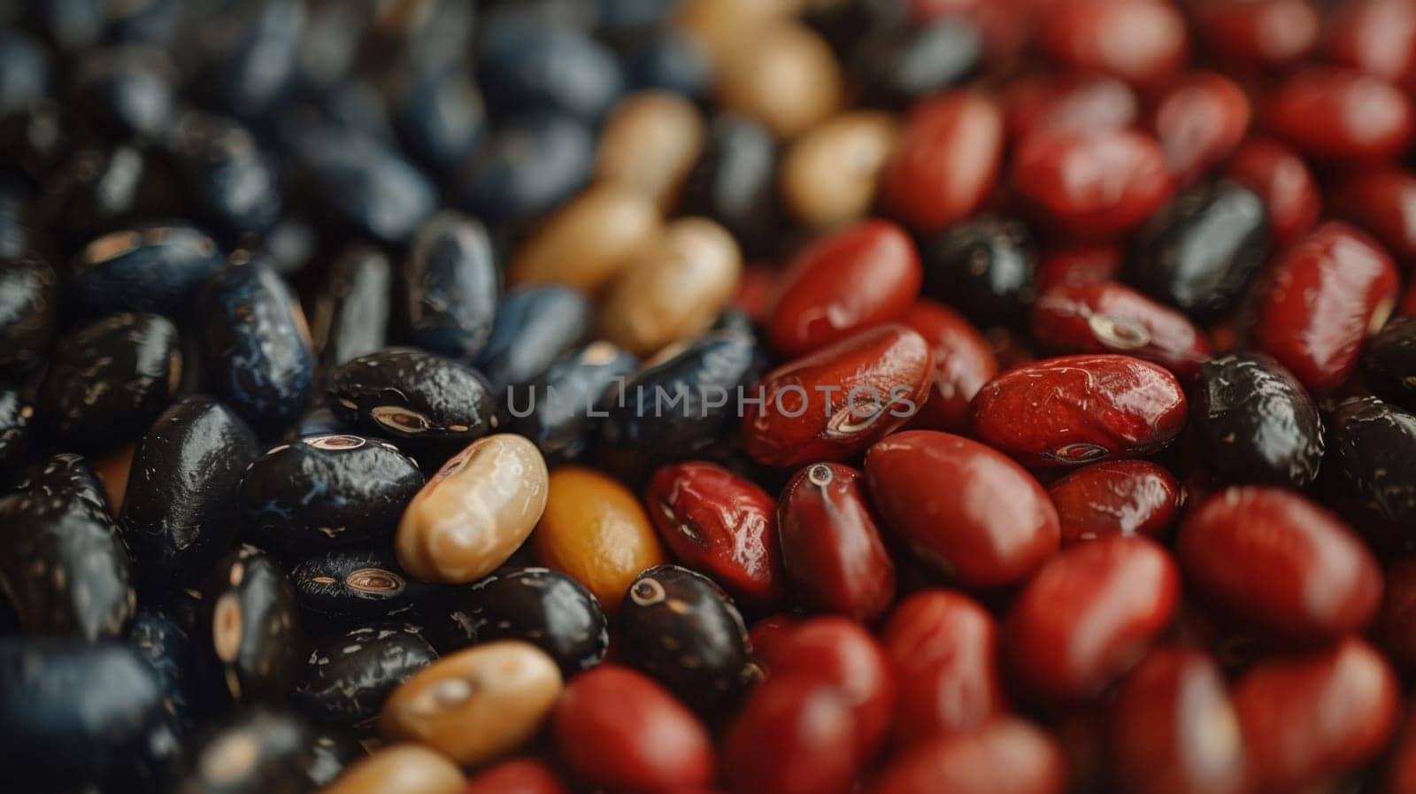 A close up of a bunch of beans and seeds in different colors