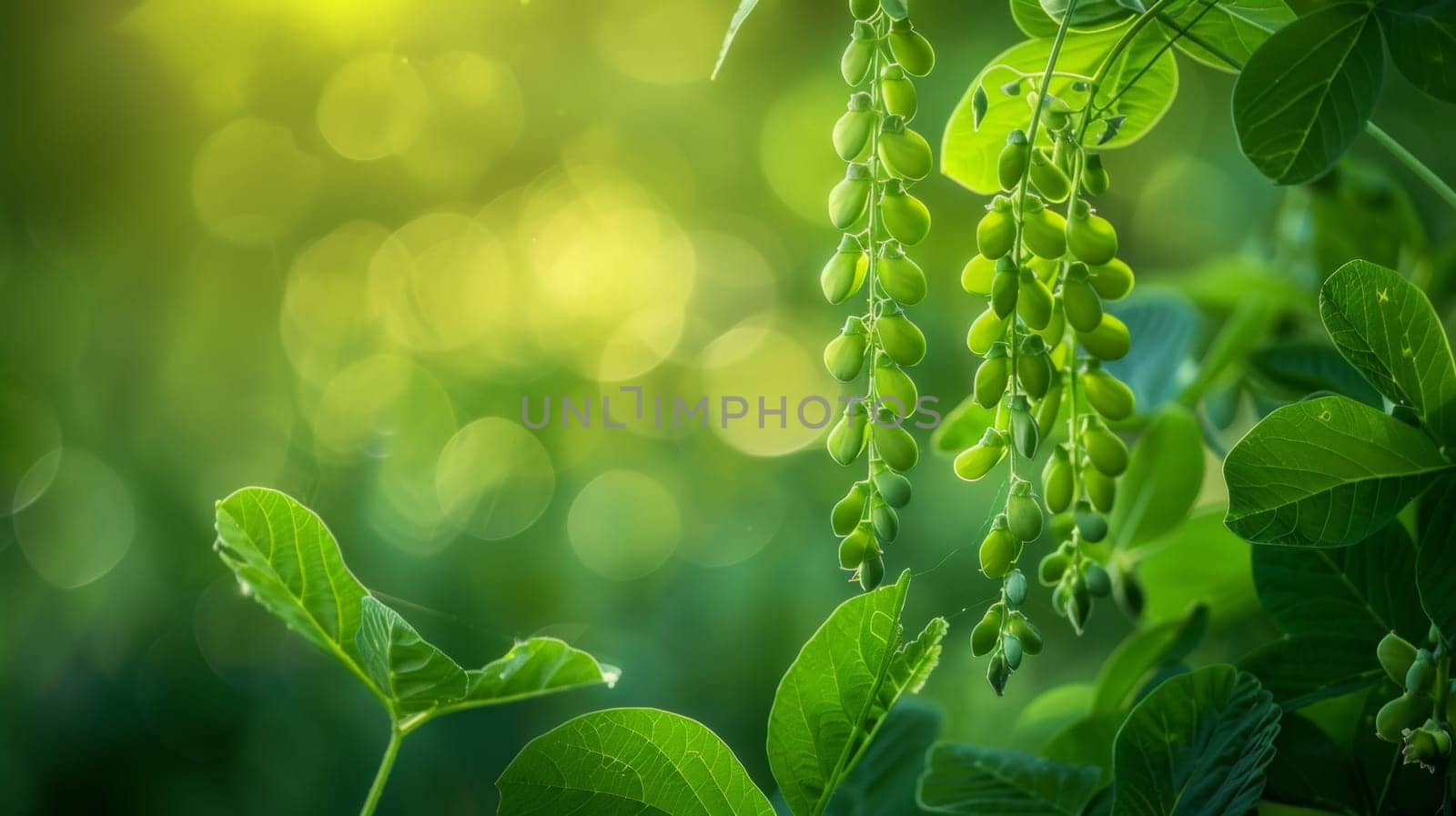 A close up of a bunch of green beans on the vine