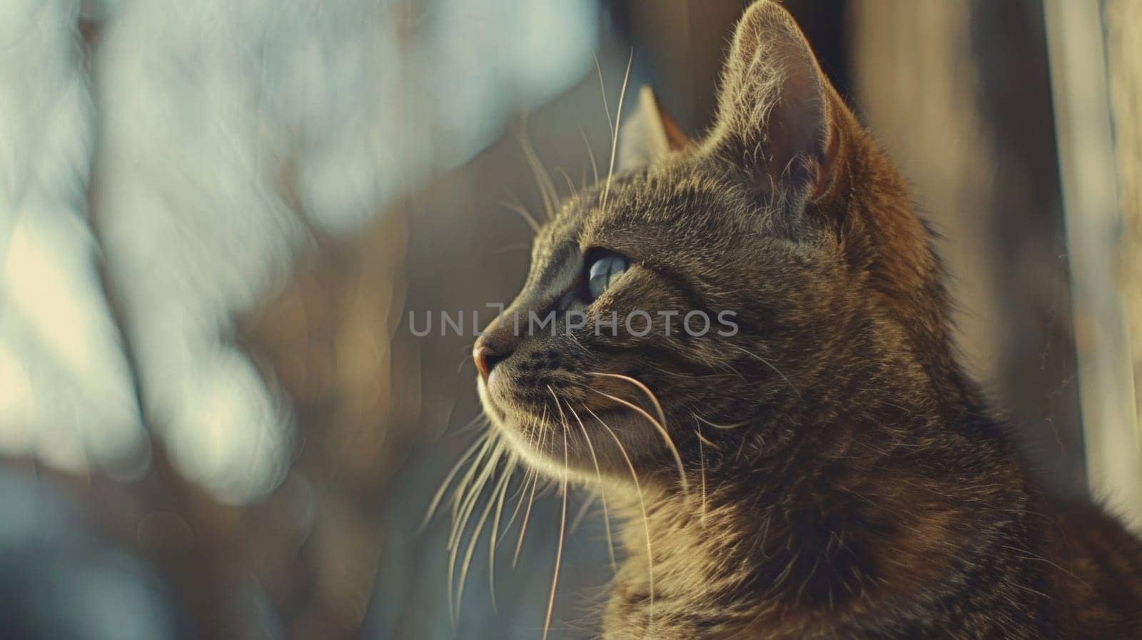 A close up of a cat looking out the window