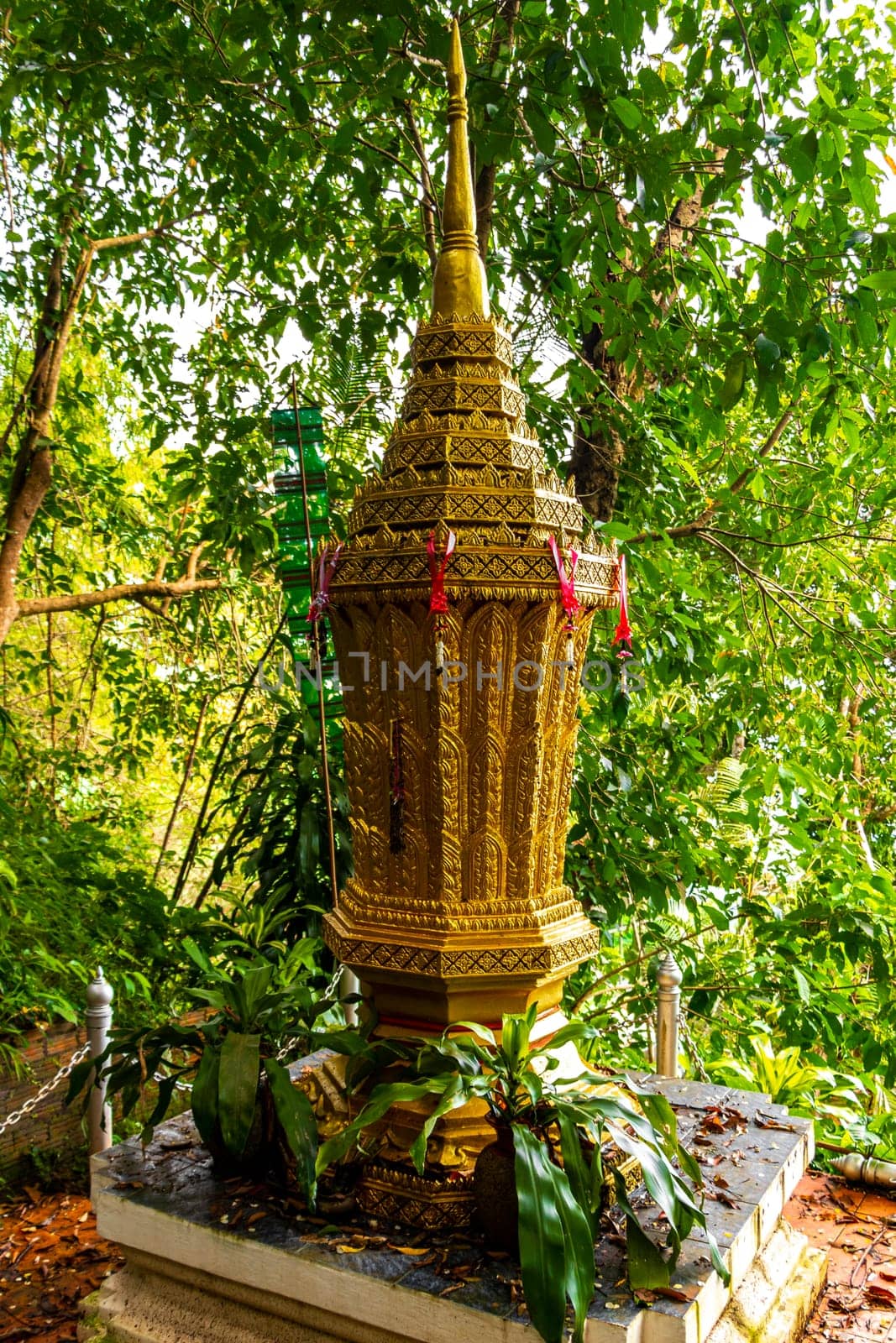 Golden gold stupa pagoda Wat Phra That Doi Suthep temple temples building in Chiang Mai Amphoe Mueang Chiang Mai Thailand in Southeastasia Asia.