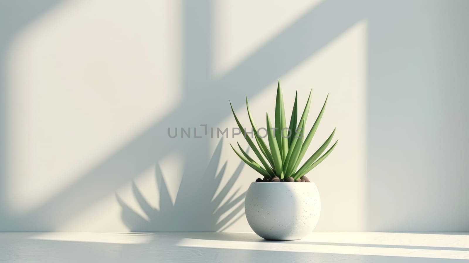 A white vase with a plant in it on the wall