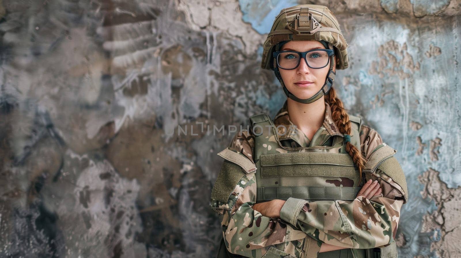 A woman in army uniform standing with arms crossed
