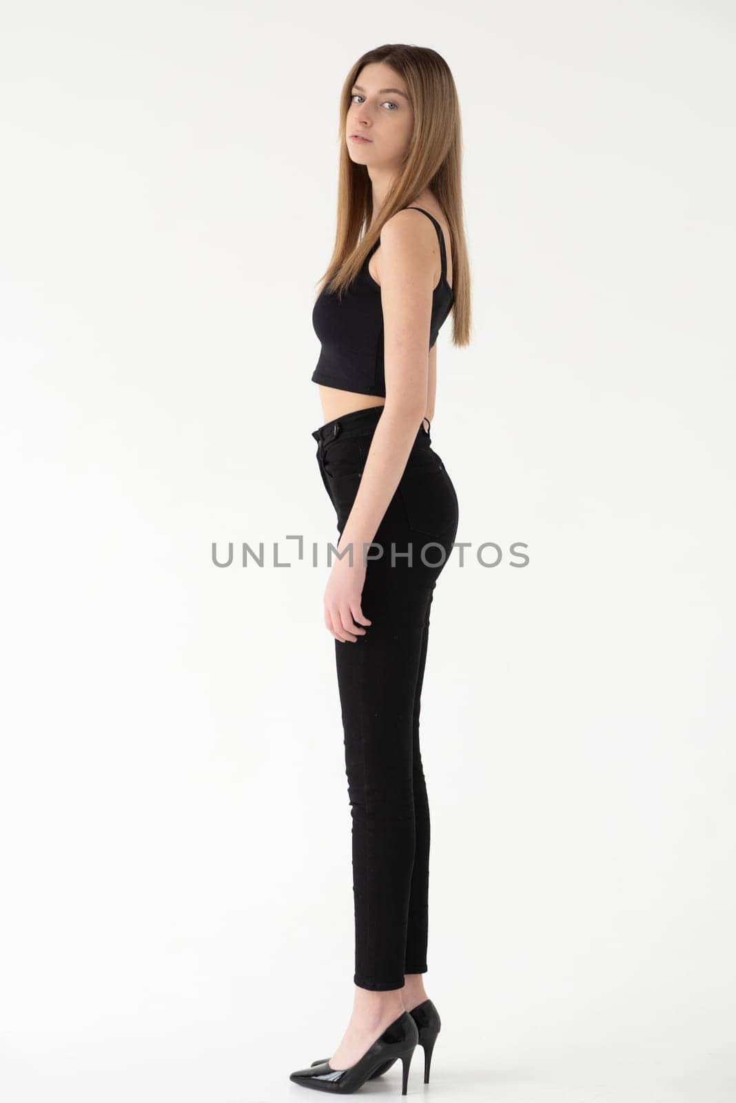 Studio model test, snap, polaroid. Beautiful young european woman on white background by OleksandrLipko