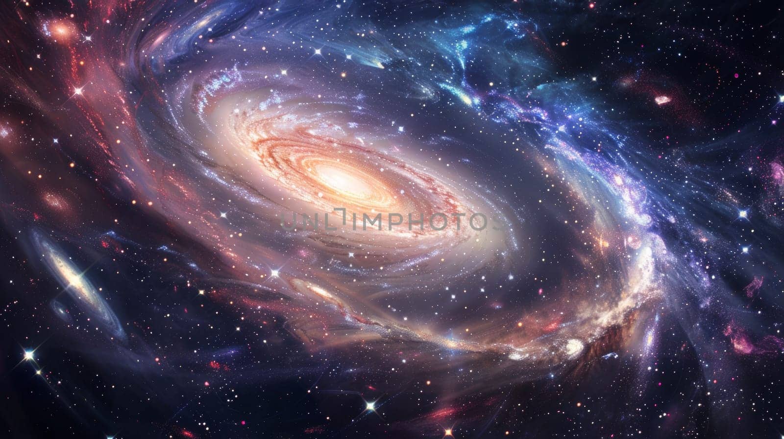 A spiral galaxy in space with stars and a bright blue center