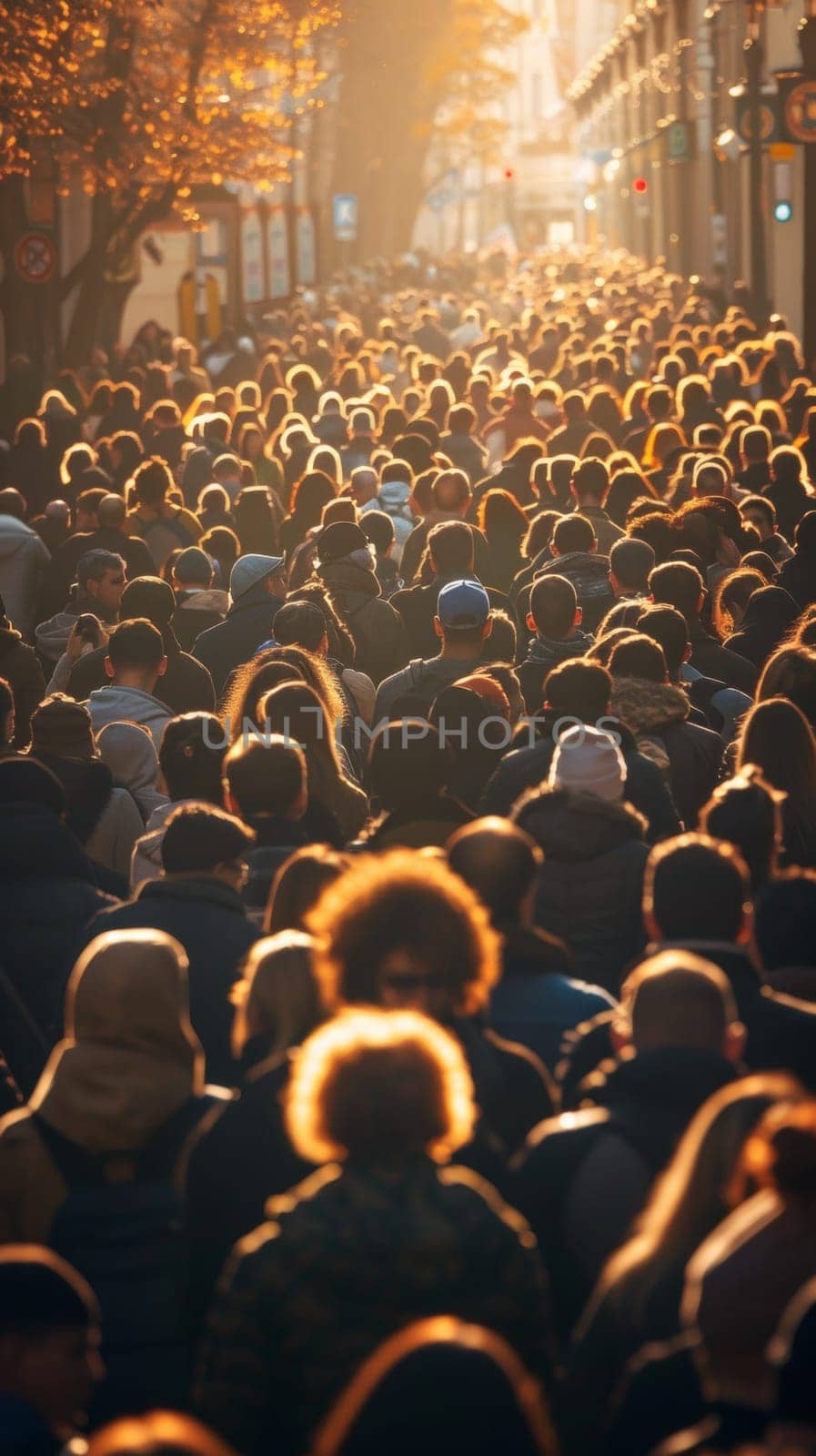 A large crowd of people standing in a line on the street