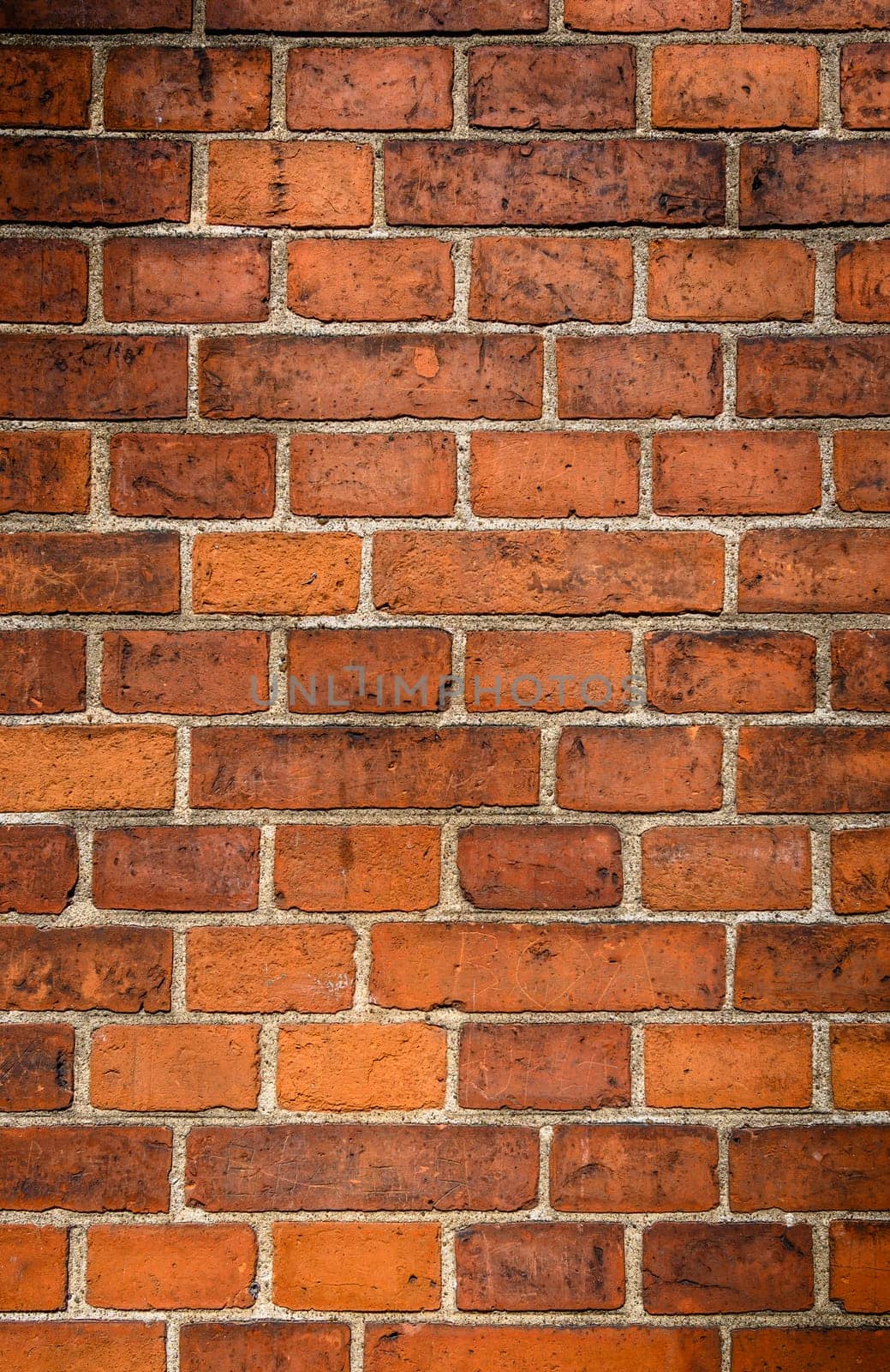 Big full frame background of detailed old red brick wall with copy space by Mixa74