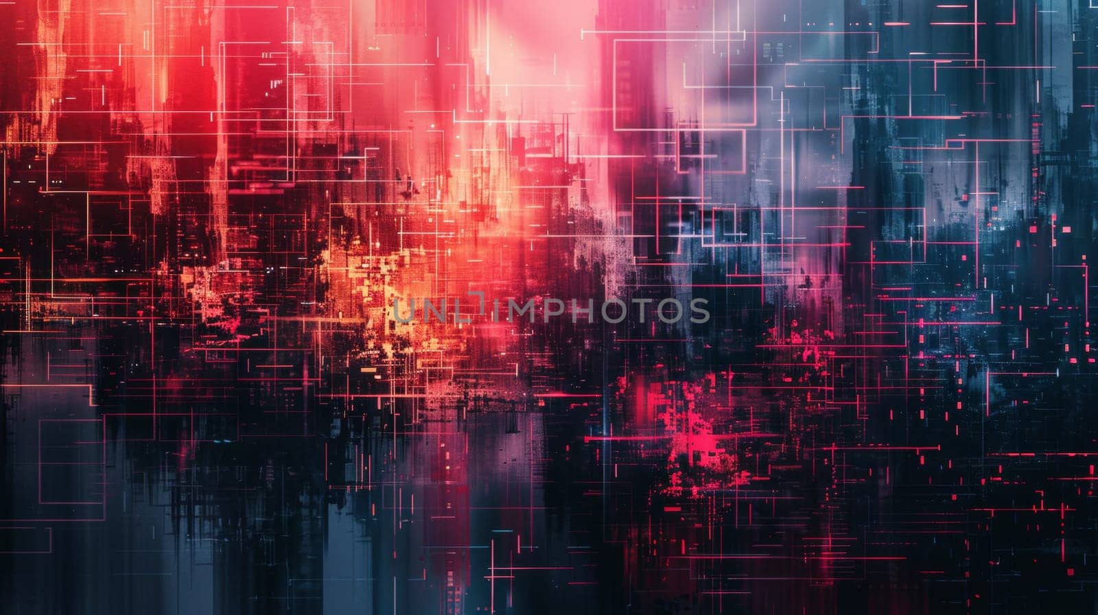 A digital abstract painting with a red and blue background