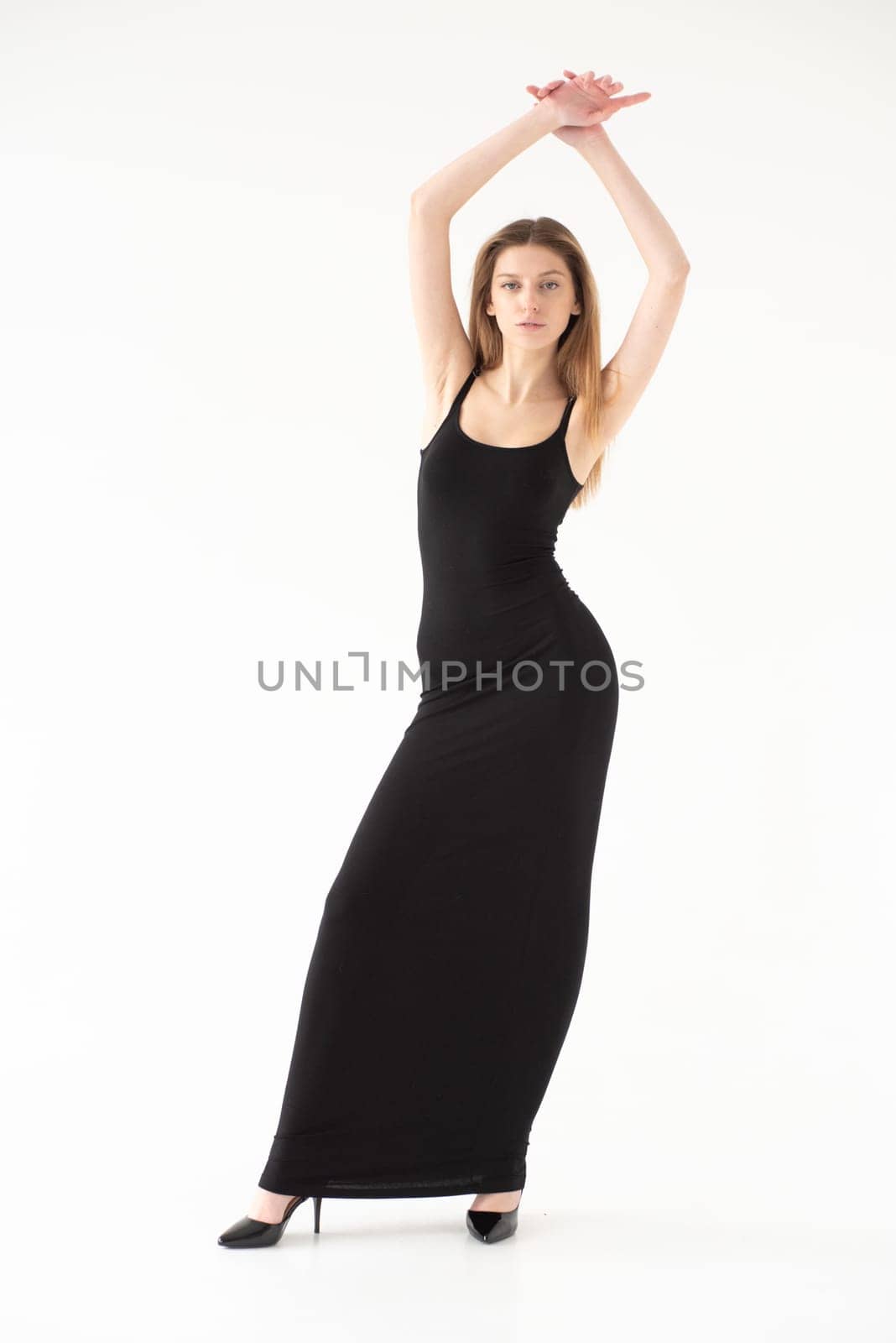 Studio model test, snap, polaroid. Beautiful young european woman on white background by OleksandrLipko