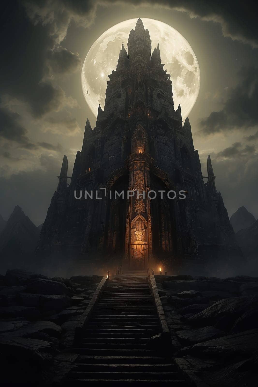 Gothic dark castle under the moon by applesstock