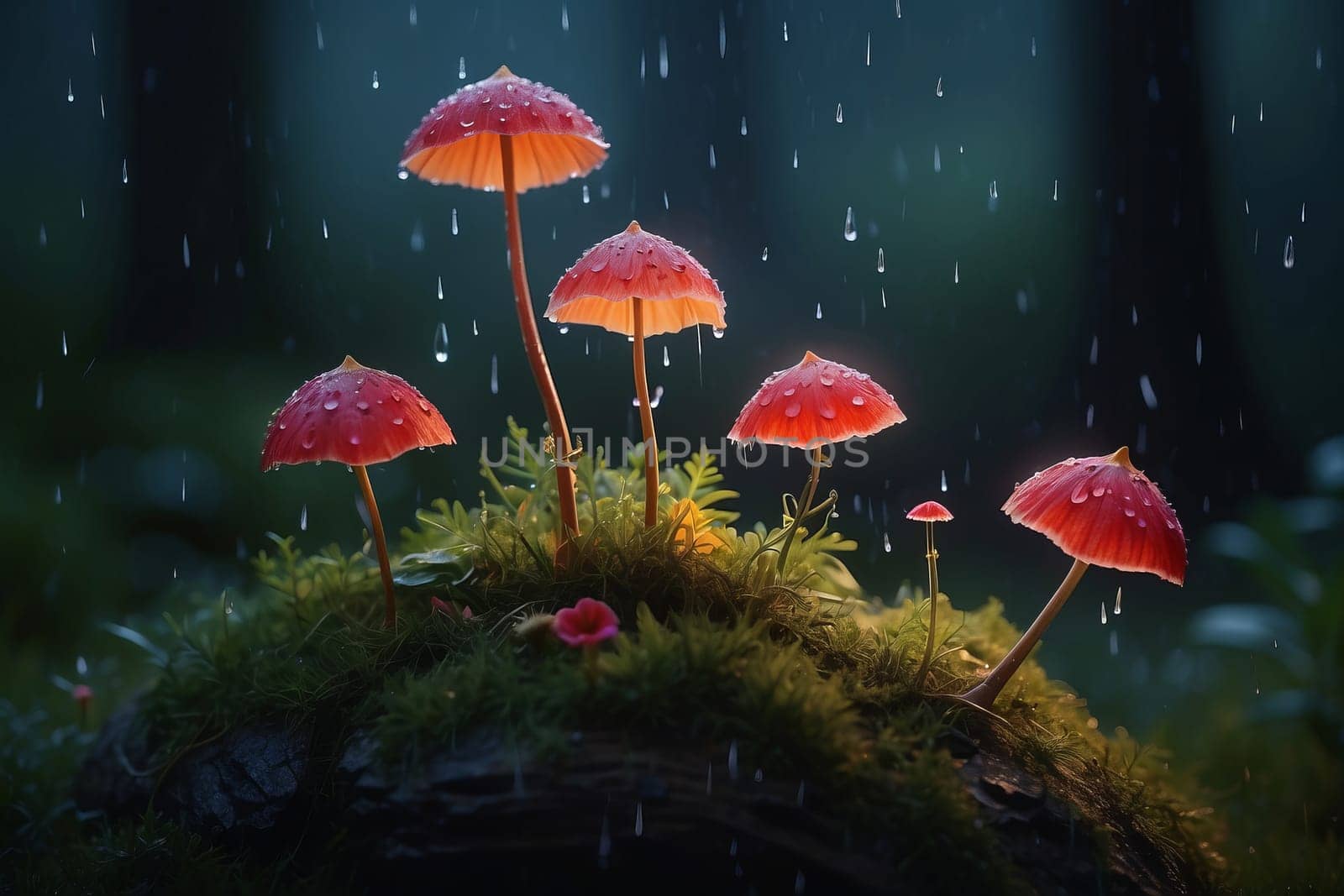 Rain in a magical forest by applesstock