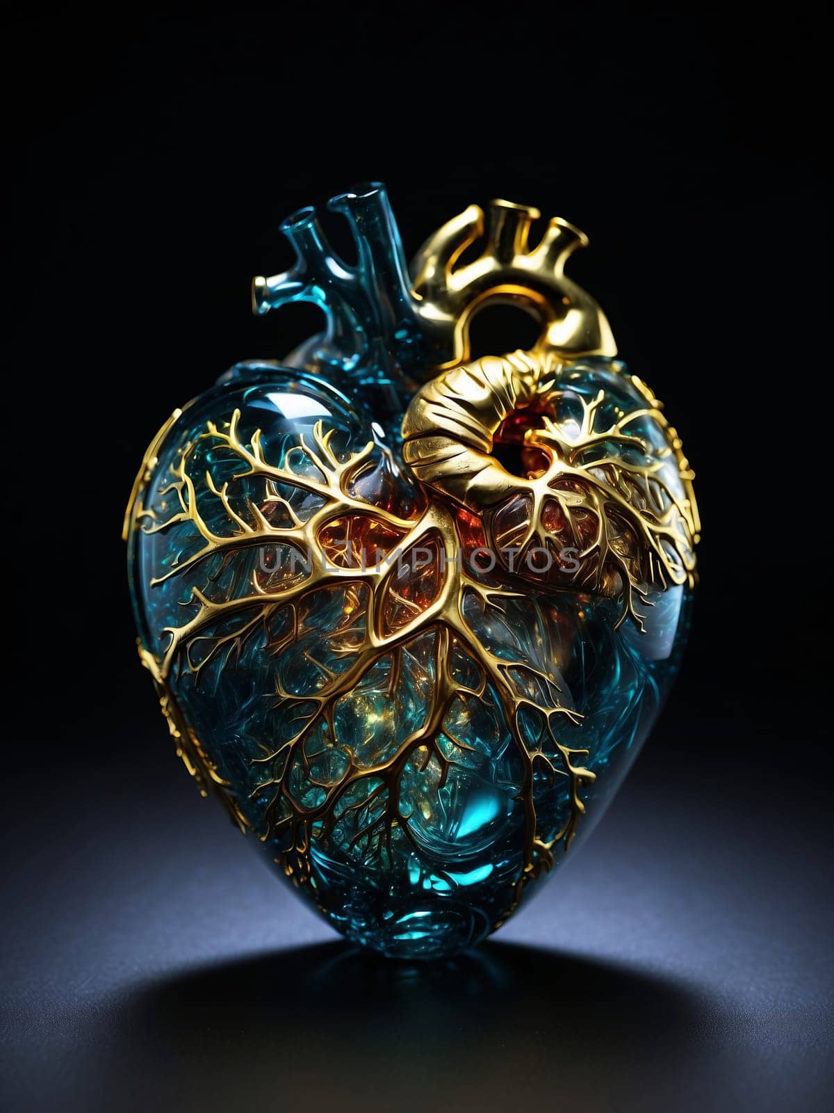 Crystal Golden Heart. AI generated