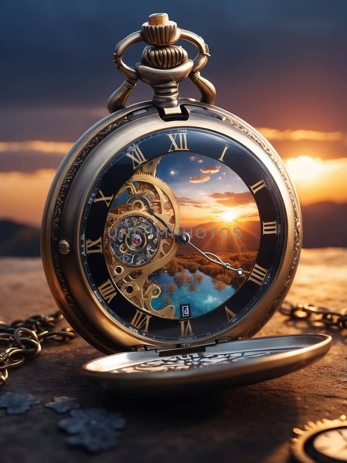 Pocket watch on the sand by applesstock