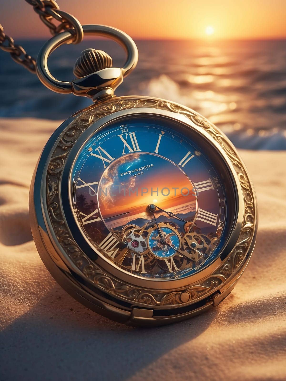 Pocket watch on the sand by applesstock