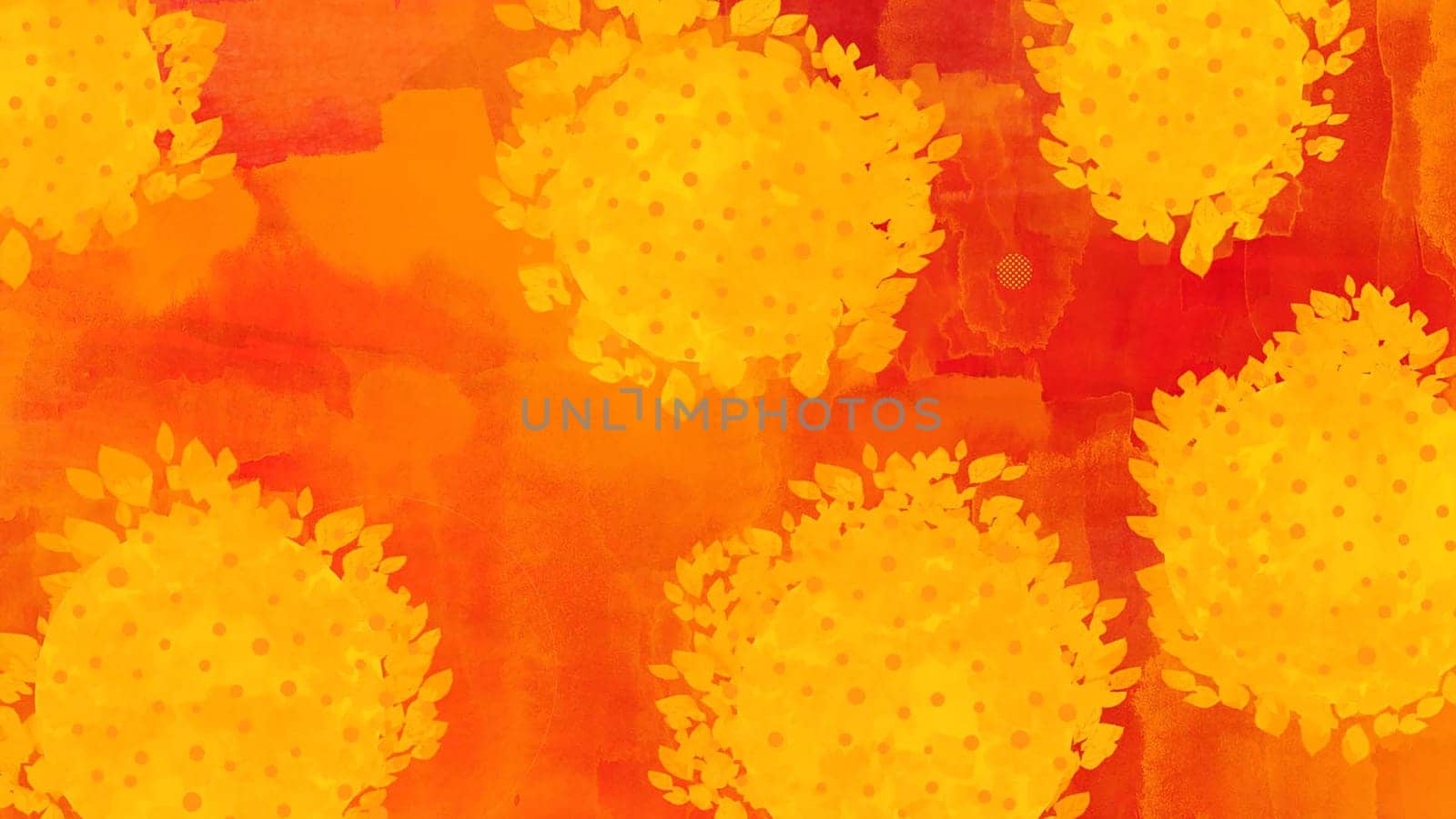 A painting featuring vibrant yellow flowers against a bold red backdrop. The flowers are depicted in full bloom, with intricate details in the petals and stems. The contrast between the flowers and the background creates a striking visual impact.