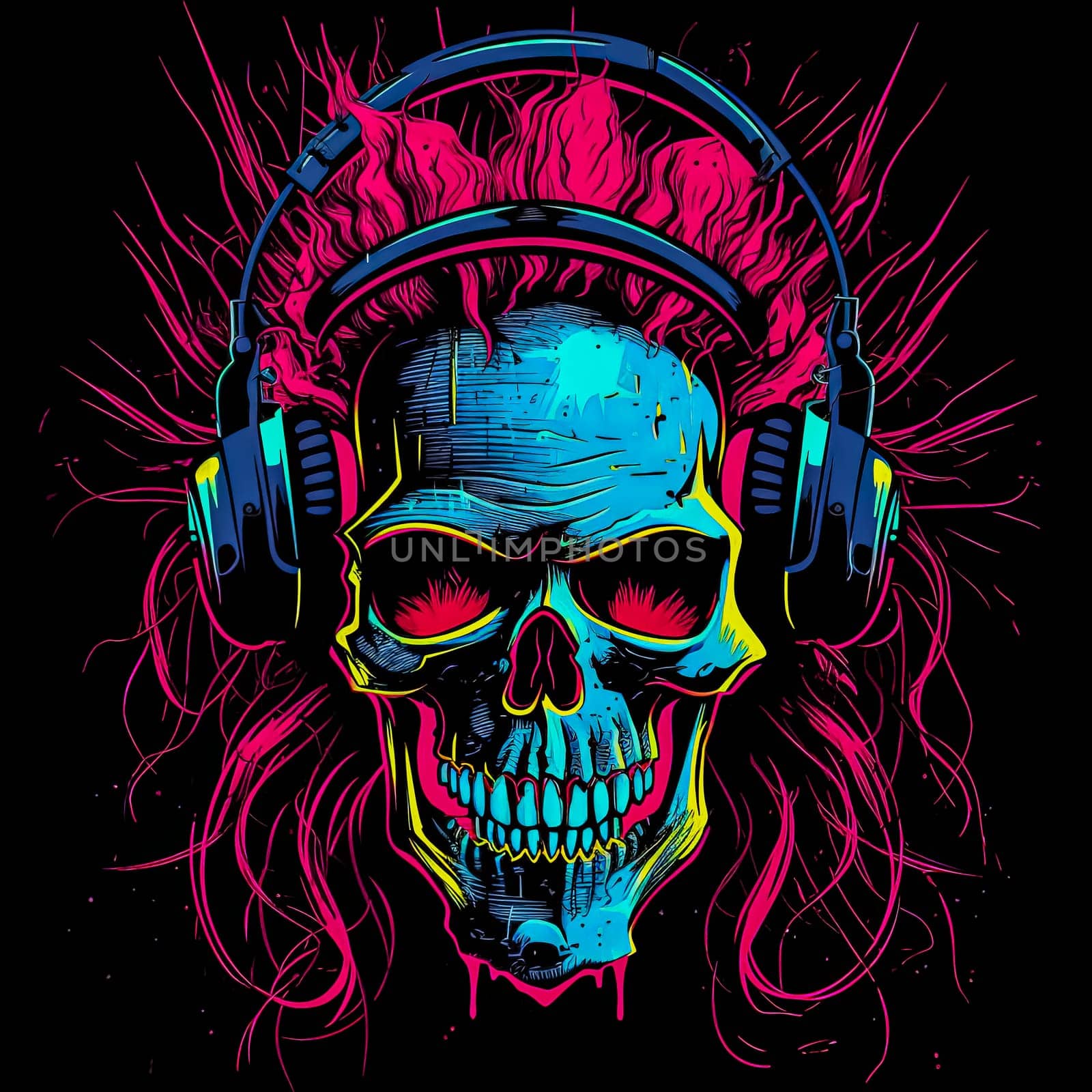 A skull with headphones on it. by Alla_Morozova93