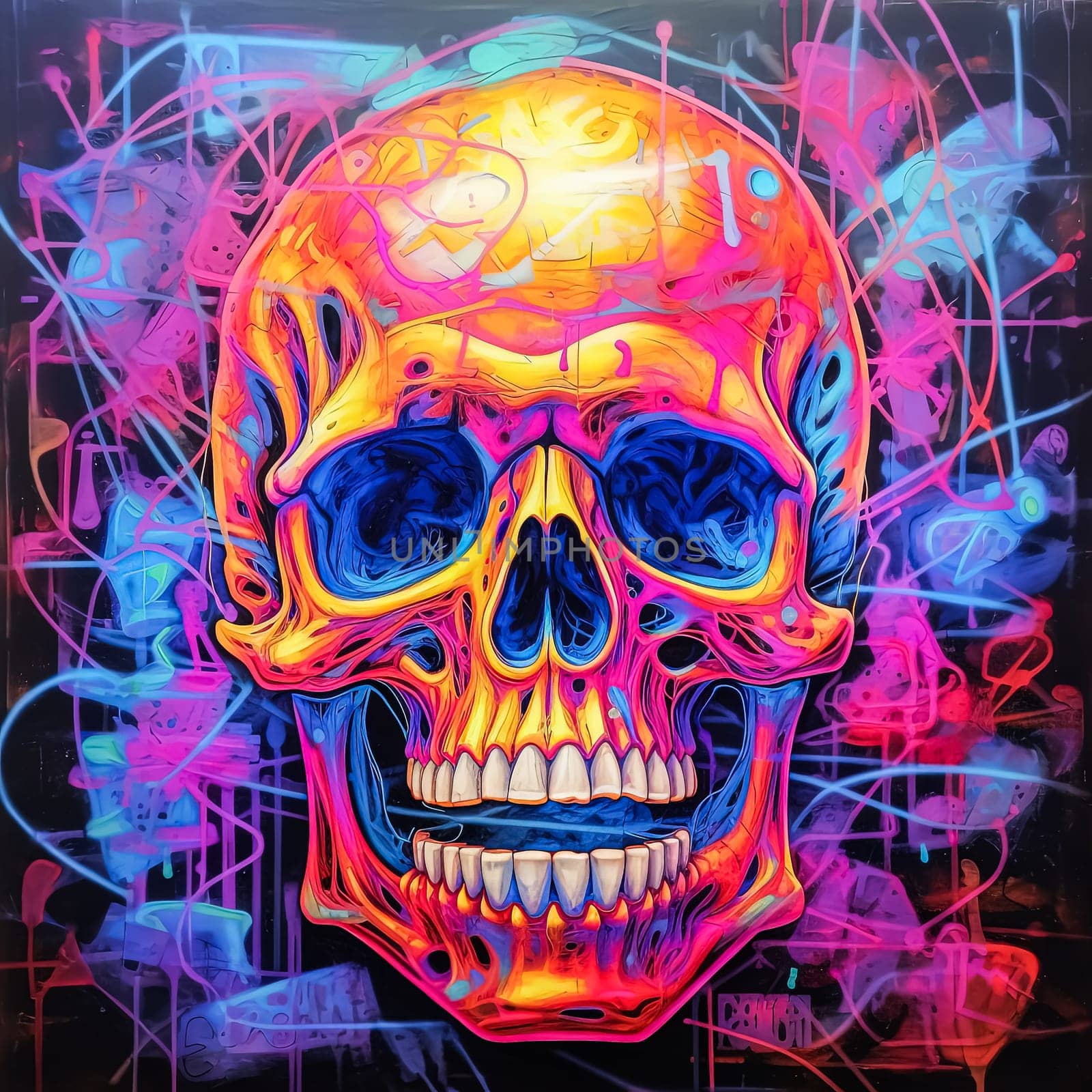 A neon skull with neon colors. by Alla_Morozova93