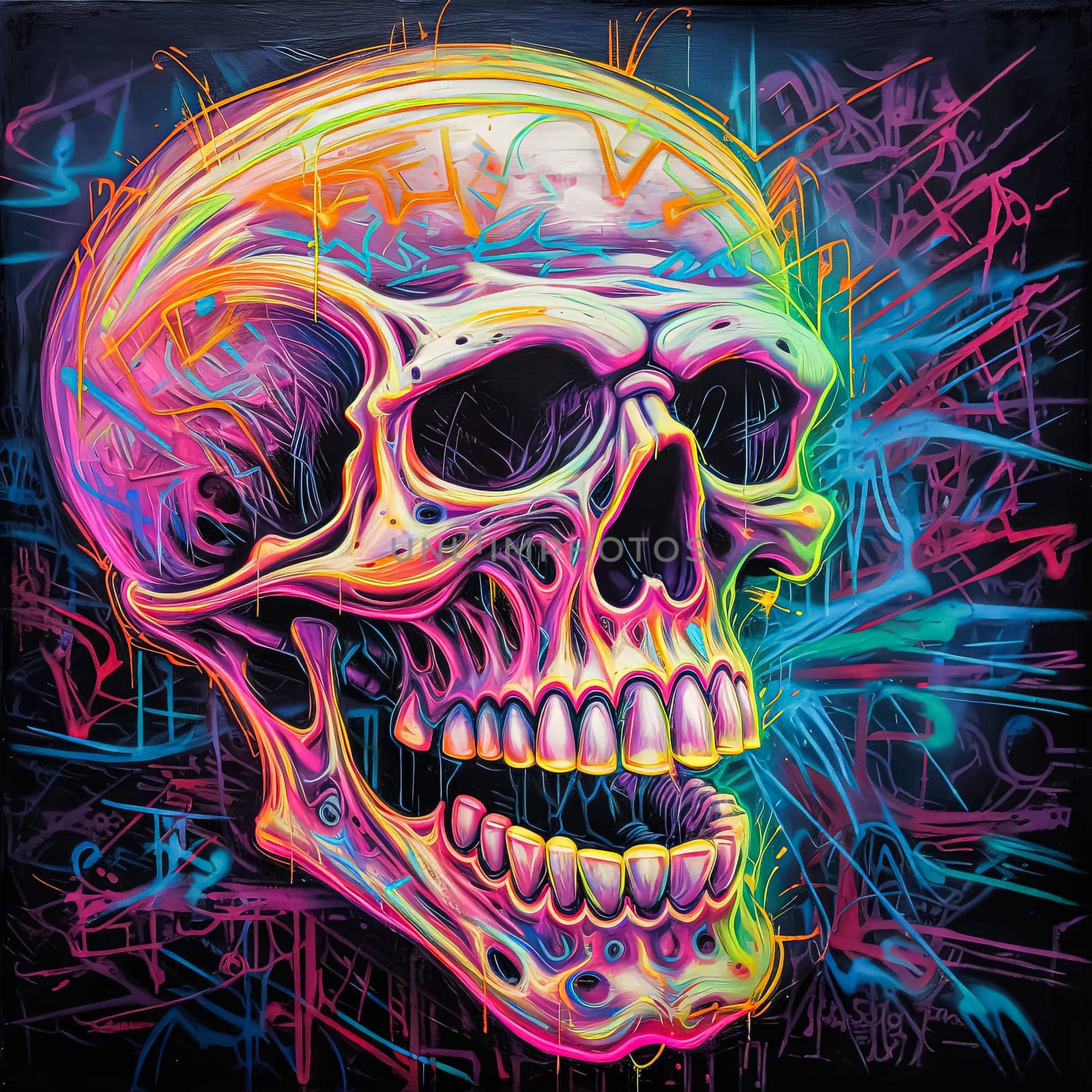 A neon skull with neon colors. by Alla_Morozova93