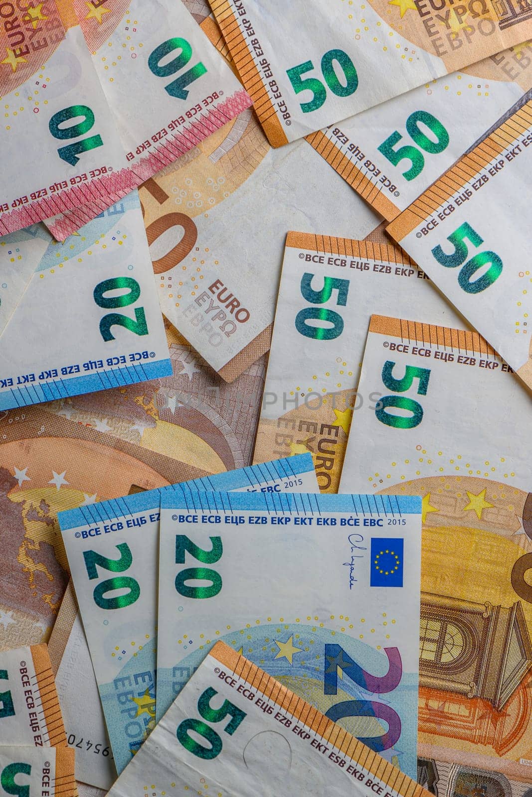 Close-up of European union currency. 3