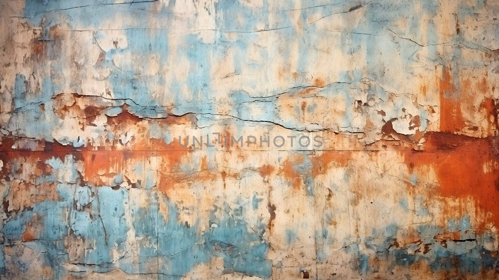 This image exhibits an old wall with a striking pattern of peeling blue and red paint, evoking feelings of nostalgia -- Generative AI