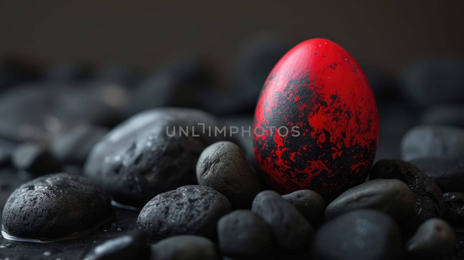 Red and black Easter Eggs on dark Background. Happy Easter eggs.