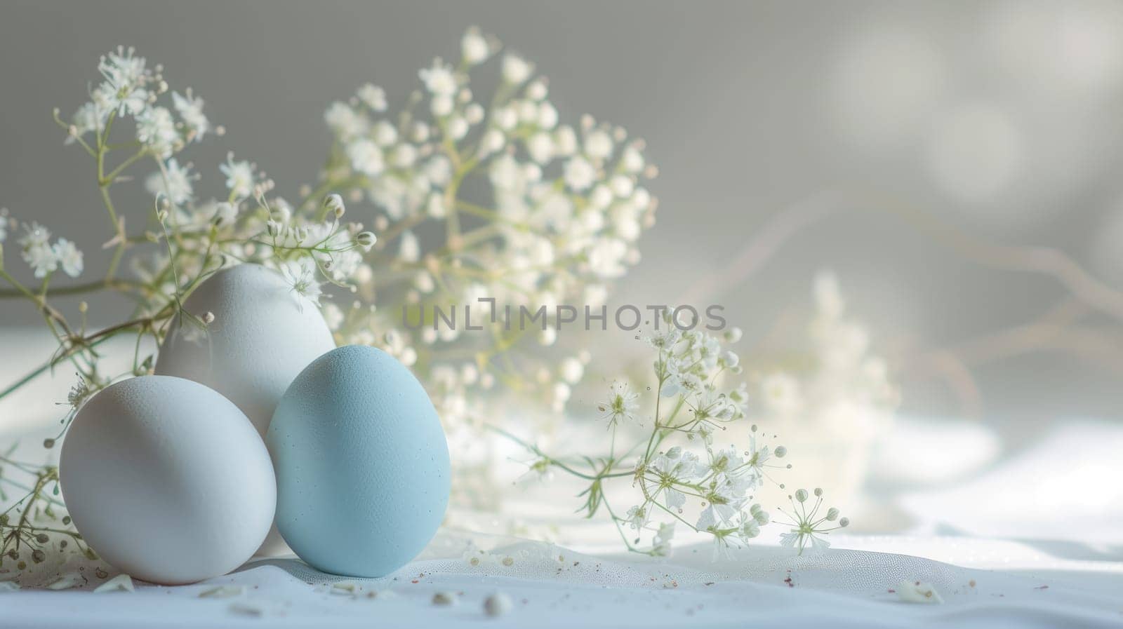 Blue Easter Eggs with White Polka Dots on Light Blue Background. Easter eggs by JuliaDorian